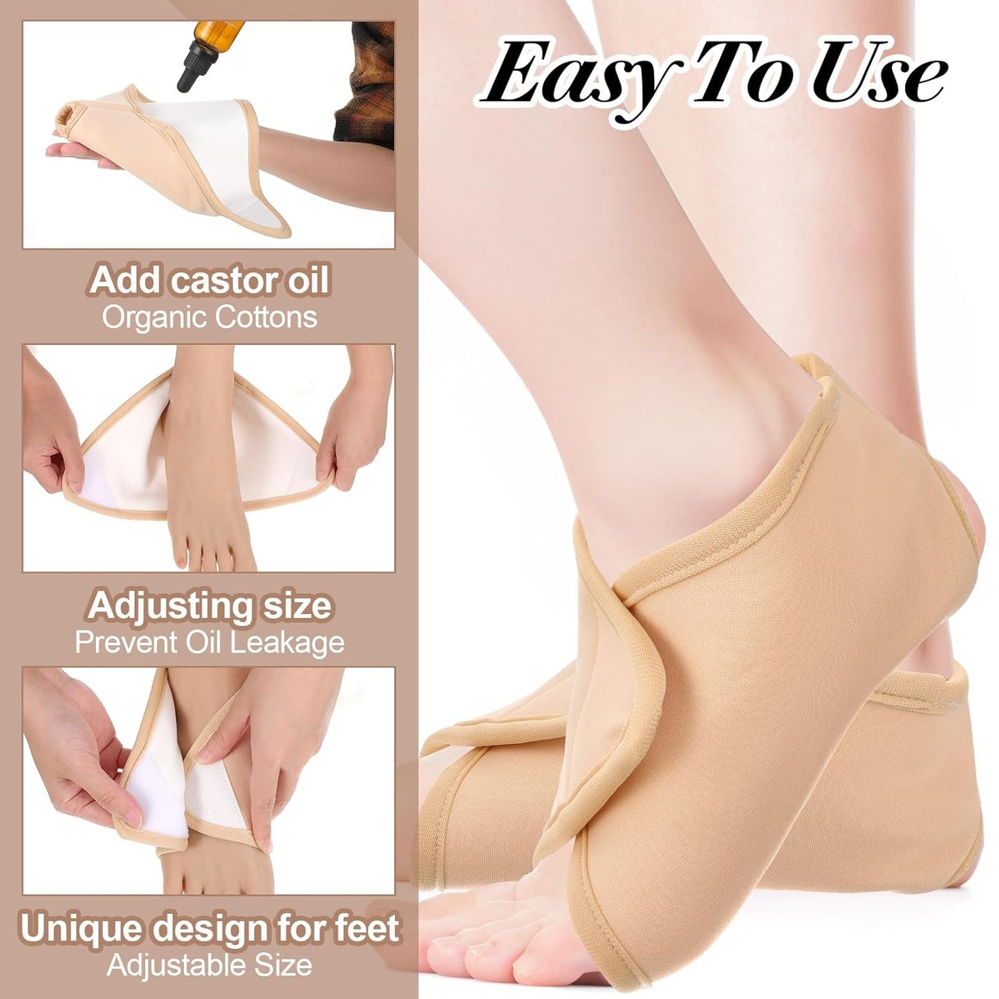 Castor Oil Ankle Wrap - Reusable Adjustable Feet Brace Relief Gift for Men & Women