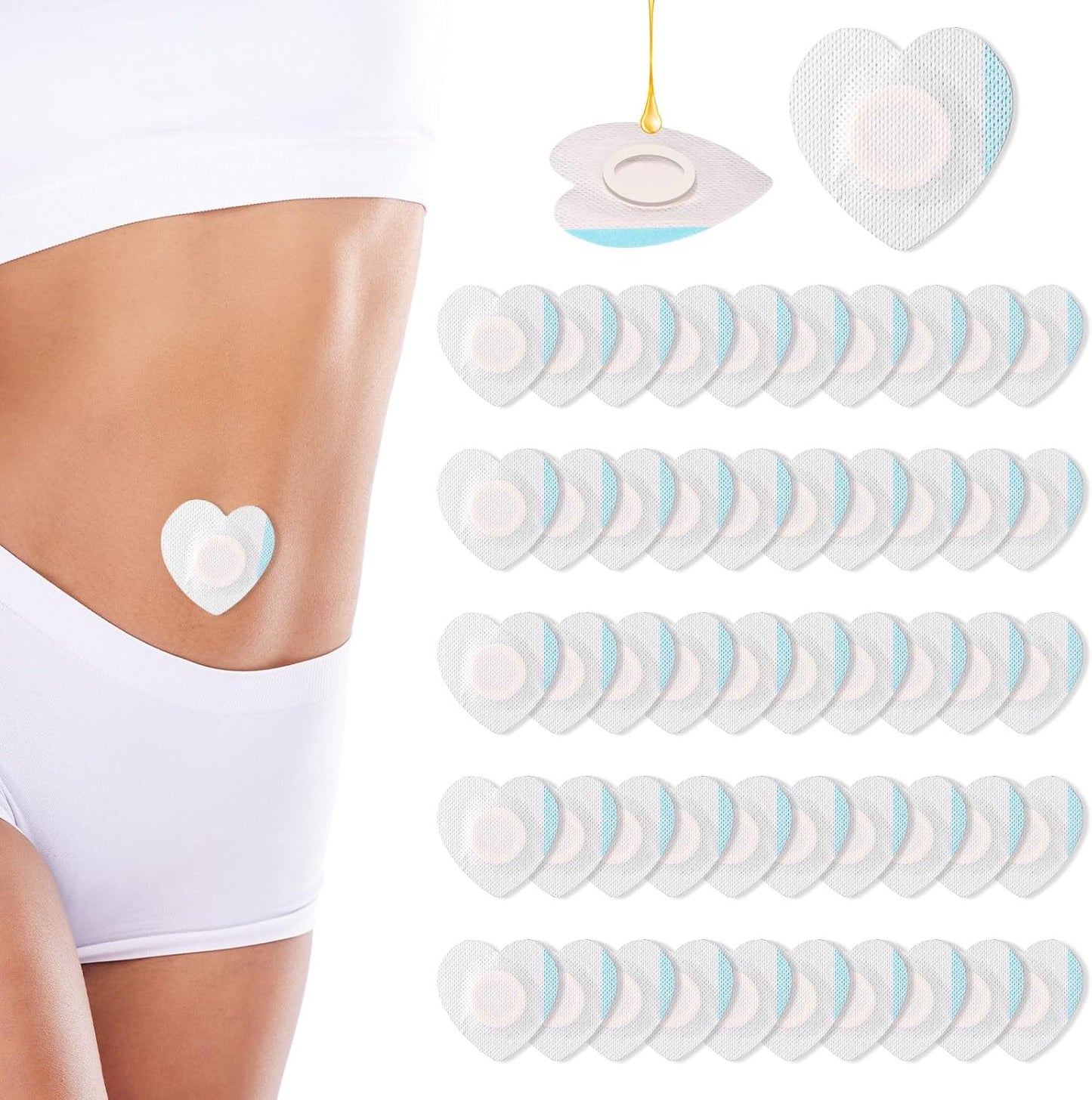 50PCS Heart-Shape Castor Oil Belly Button Patches - Waterproof Disposable Stickers
