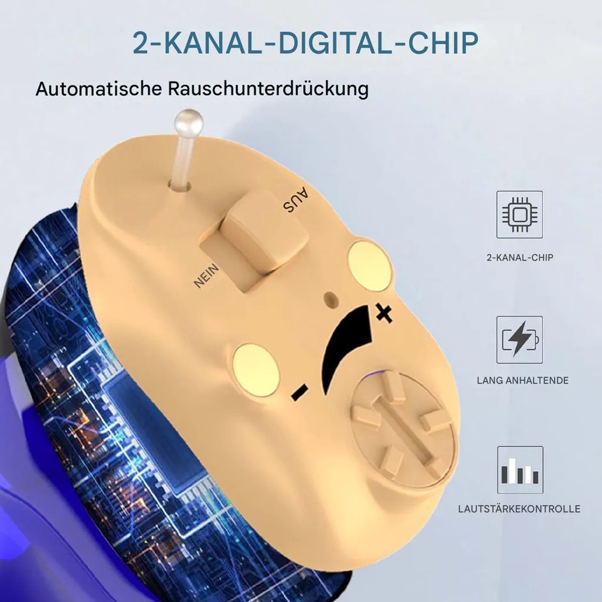 Wireless Charging Digital In-Ear Hearing Aids - Dual-Channel with Noise Reduction