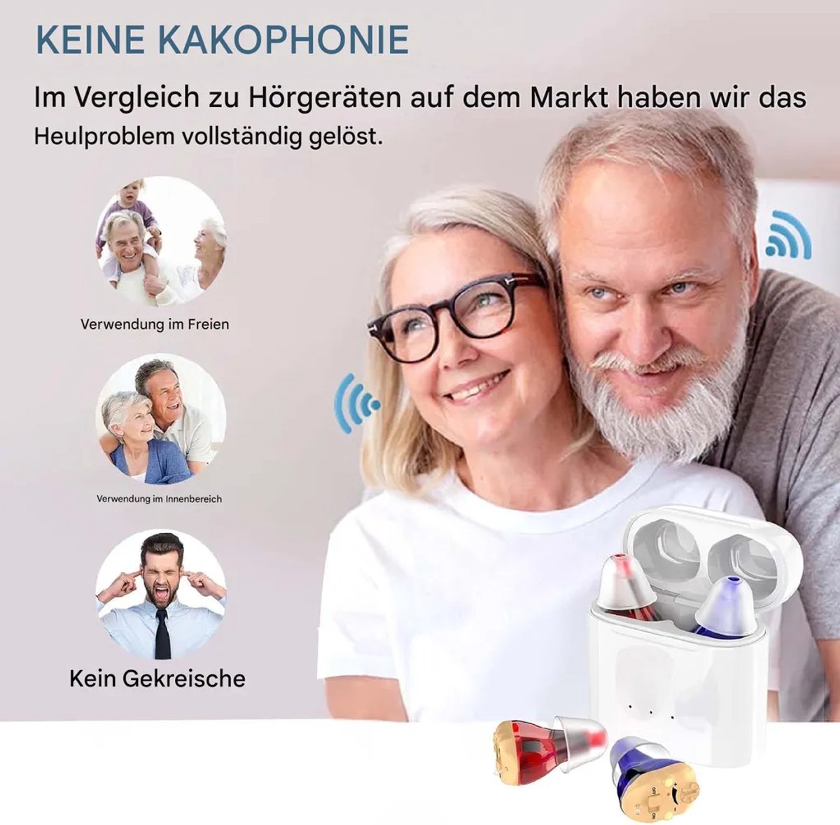 Wireless Charging Digital In-Ear Hearing Aids - Dual-Channel with Noise Reduction