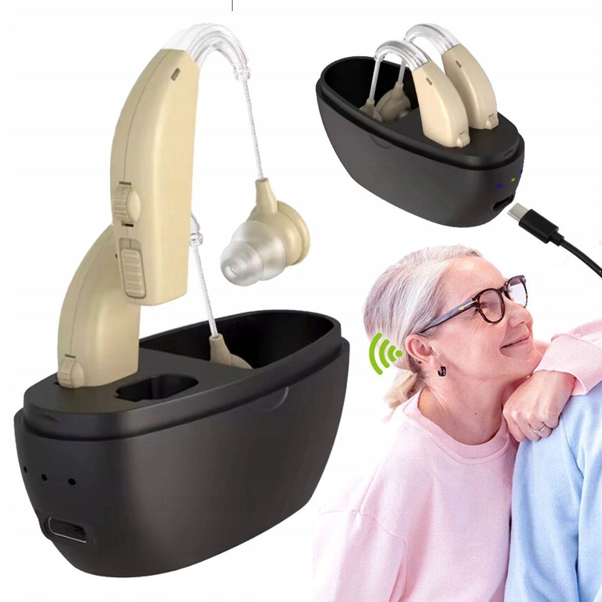 Digital Rechargeable Behind-the-Ear Hearing Aid - Smart Noise Cancellation