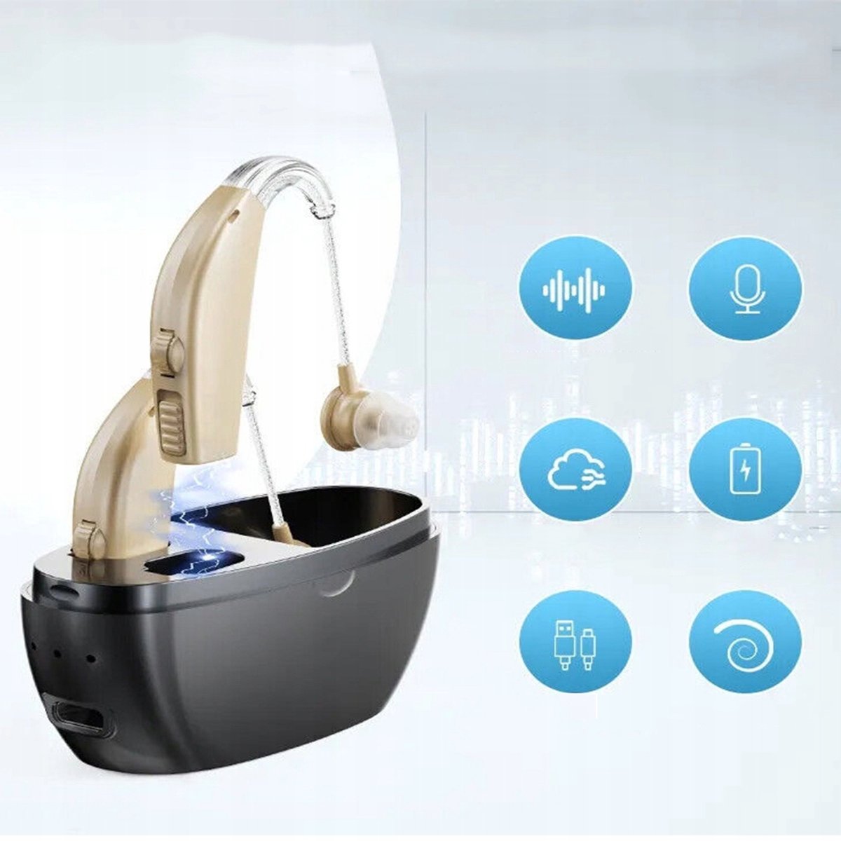 Digital Rechargeable Behind-the-Ear Hearing Aid - Smart Noise Cancellation