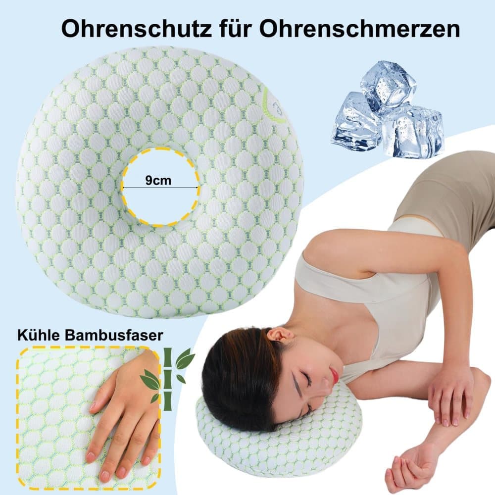 Ear Pillow for Side Sleeping, Ergonomic Perforated Design, Comfortable Ear Pressure Relief, Green
