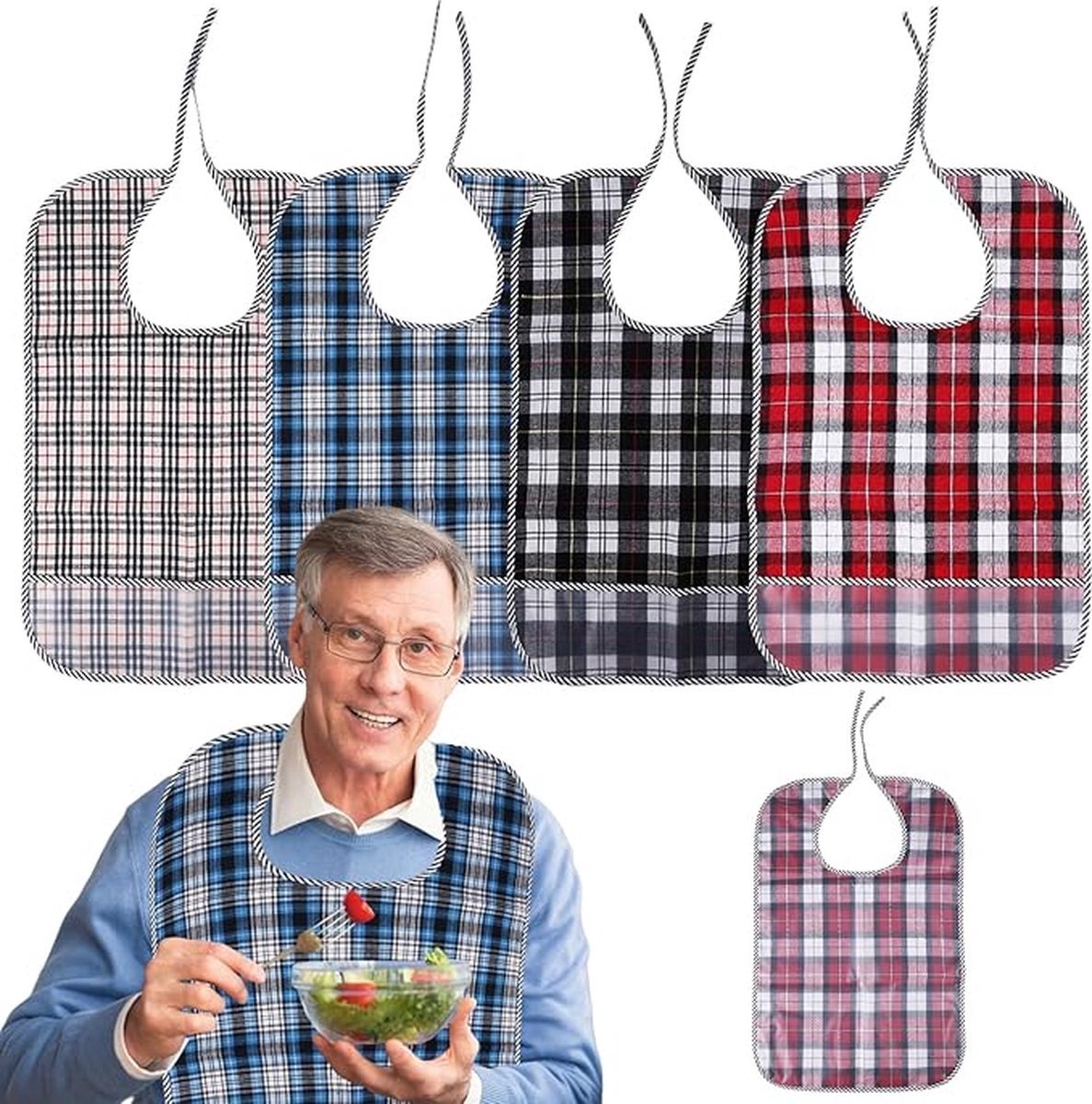Waterproof Washable Adult Bibs 4-Pack - Large Senior Napkin 4 Colours