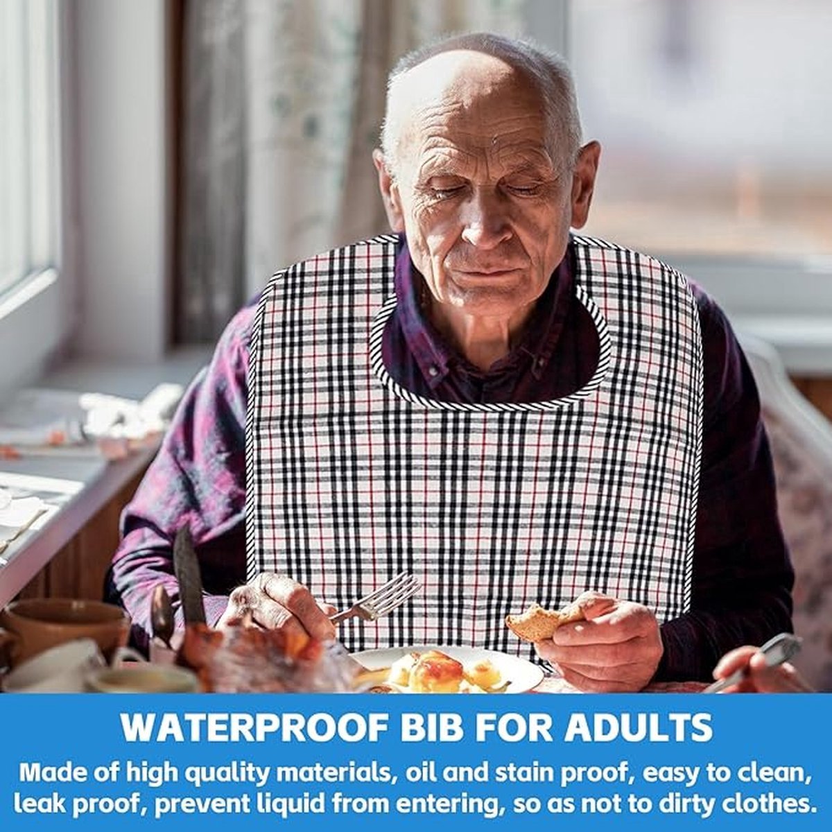 Waterproof Washable Adult Bibs 4-Pack - Large Senior Napkin 4 Colours
