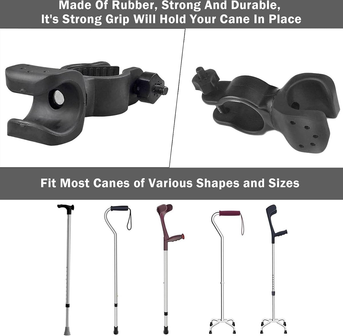 Crutch & Cane Holder 4-Pack - Universal Clip for Wheelchair Rollator & Scooter