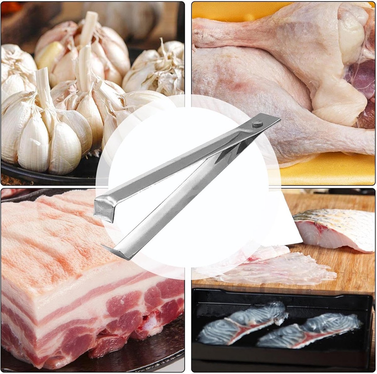 Kitchen Tweezers 2-Pack - Ergonomic Stainless Steel Fishbone Tweezers 10.9cm