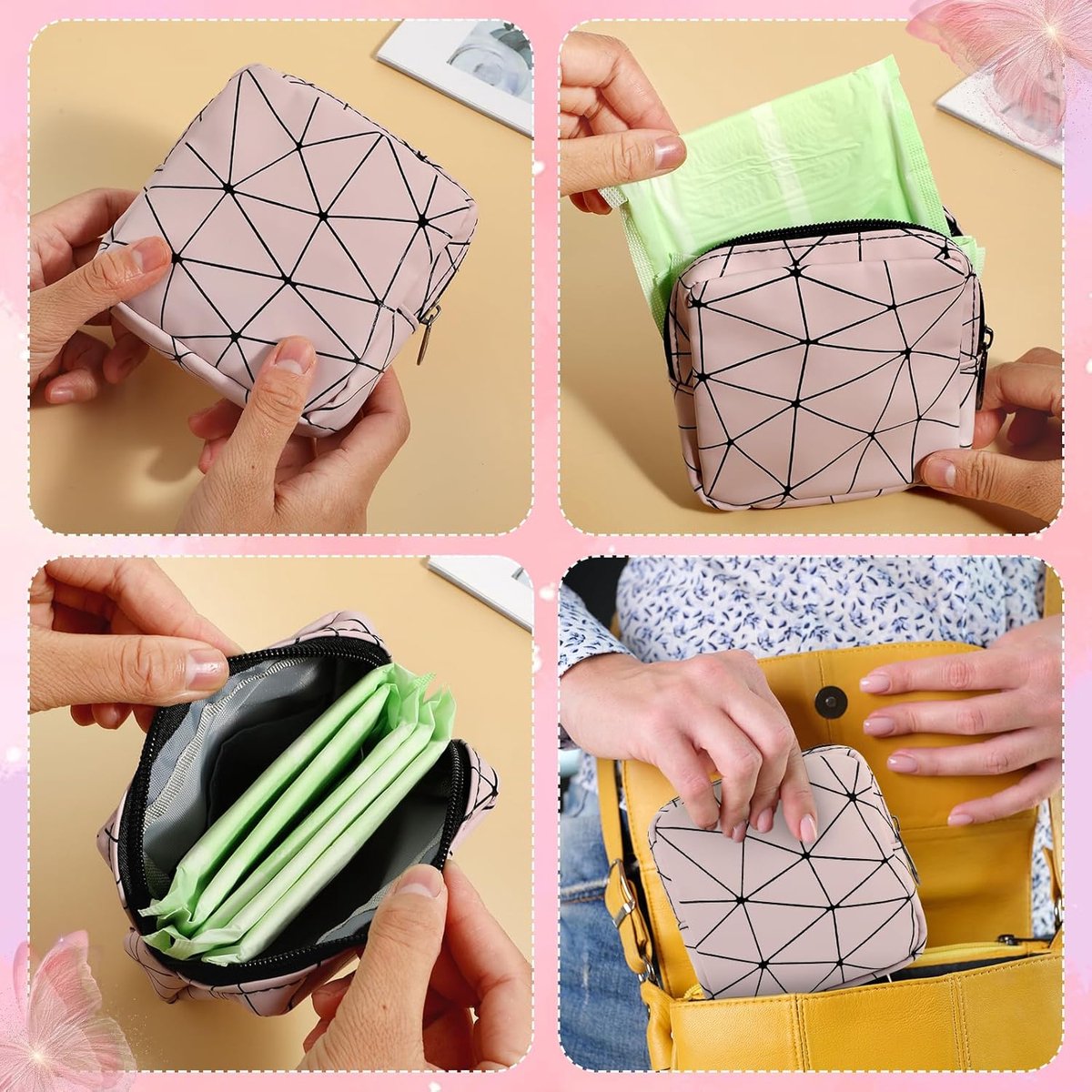 Mini Sanitary Pad & Tampon Organizer with Zipper - Reusable Menstrual Bag