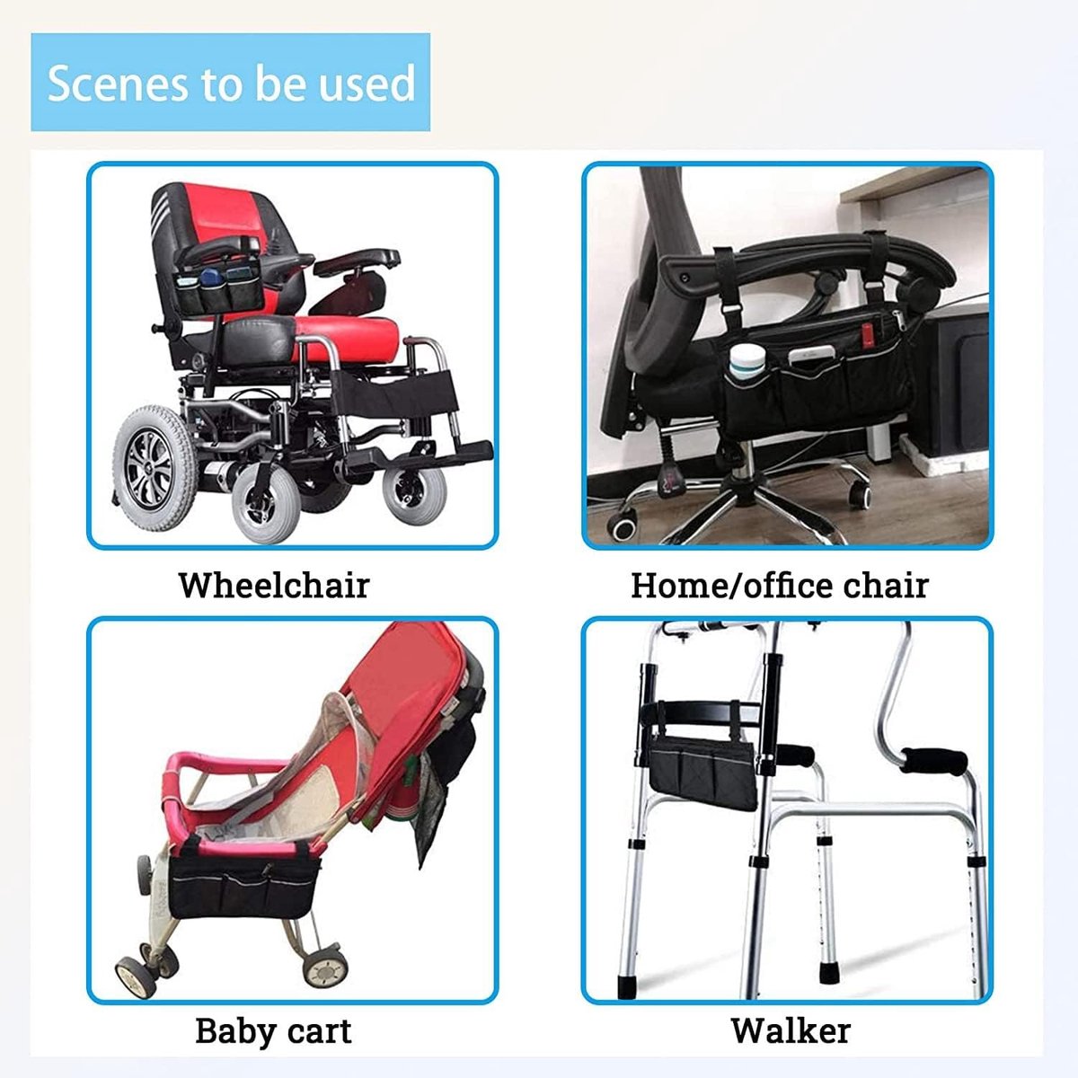 Wheelchair Armrest Bag 32.5x18cm - 4-Compartment Waterproof Universal Side Bag