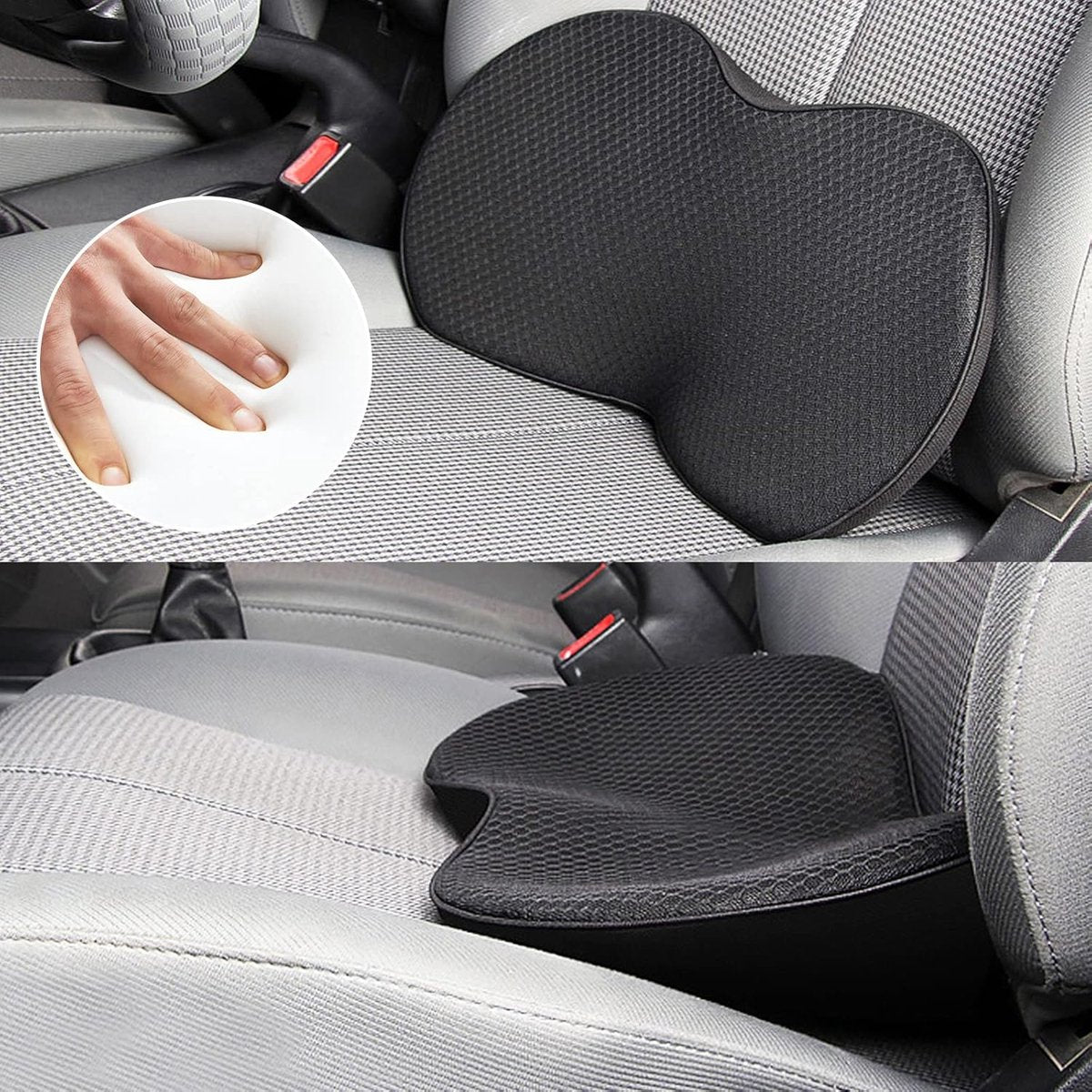 Car Wedge Seat Cushion - Memory Foam Ergonomic Tailbone & Sciatica Relief Black