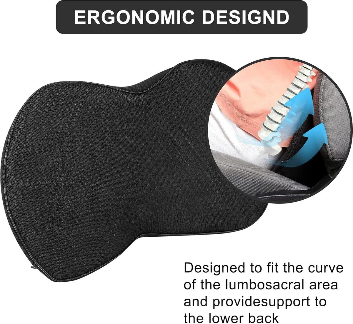 Car Wedge Seat Cushion - Memory Foam Ergonomic Tailbone & Sciatica Relief Black