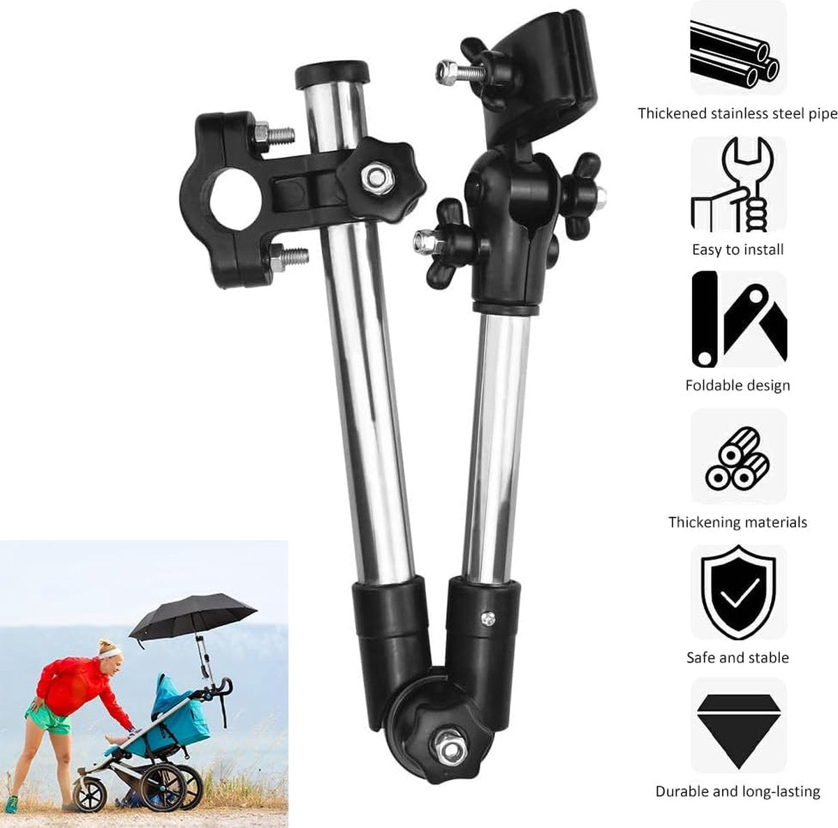 Universal Umbrella Holder 30-45cm - For Wheelchair Scooter & Stroller Black
