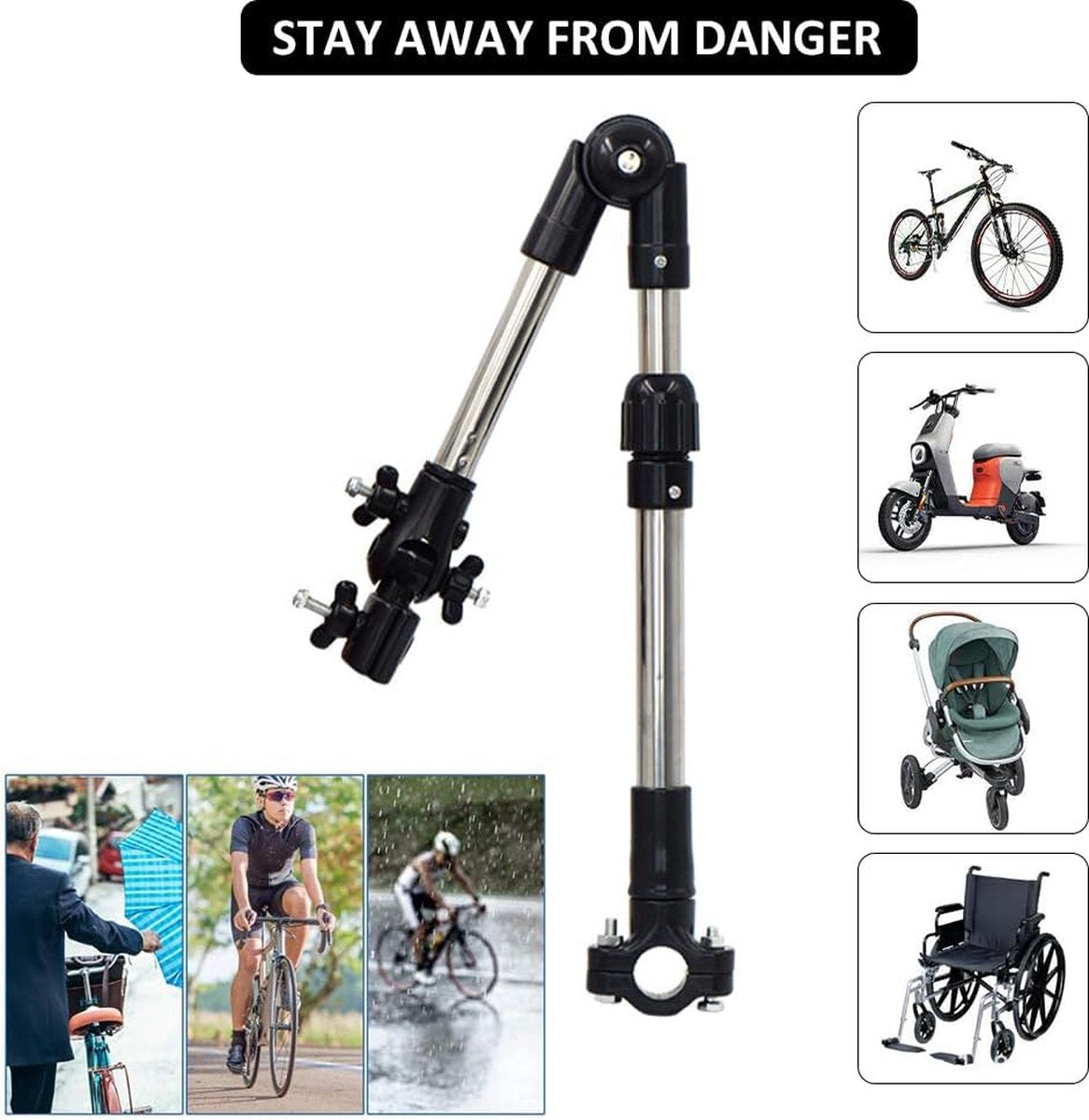 Universal Umbrella Holder 30-45cm - For Wheelchair Scooter & Stroller Black