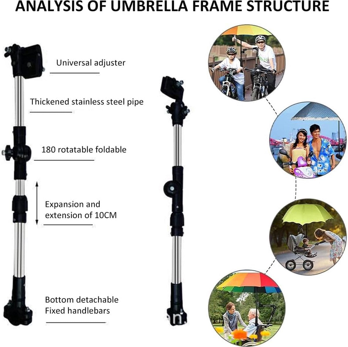 Universal Umbrella Holder 30-45cm - For Wheelchair Scooter & Stroller Black