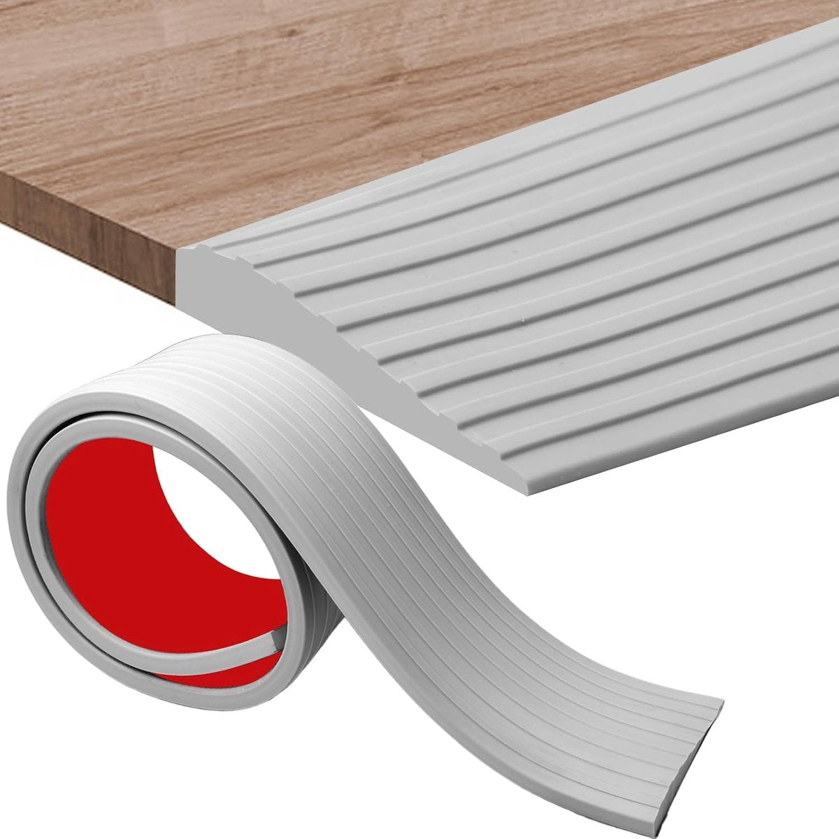Rubber Threshold Ramp 1m x 10mm - Self-Adhesive Anti-Slip for Wheelchairs Grey