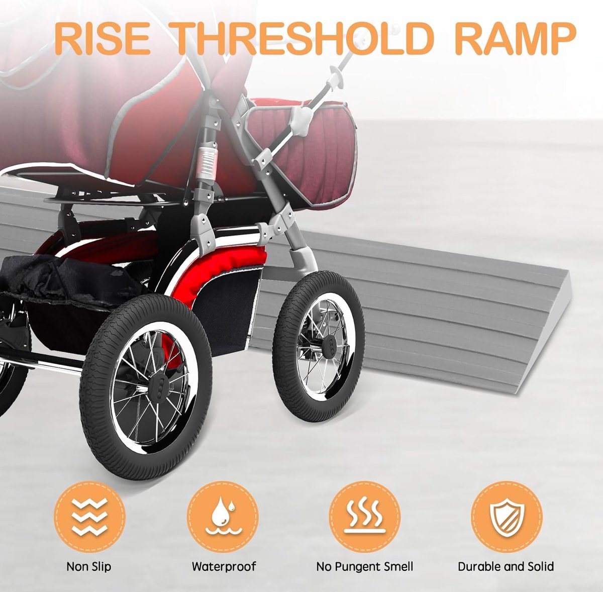 Rubber Threshold Ramp 1m x 10mm - Self-Adhesive Anti-Slip for Wheelchairs Grey