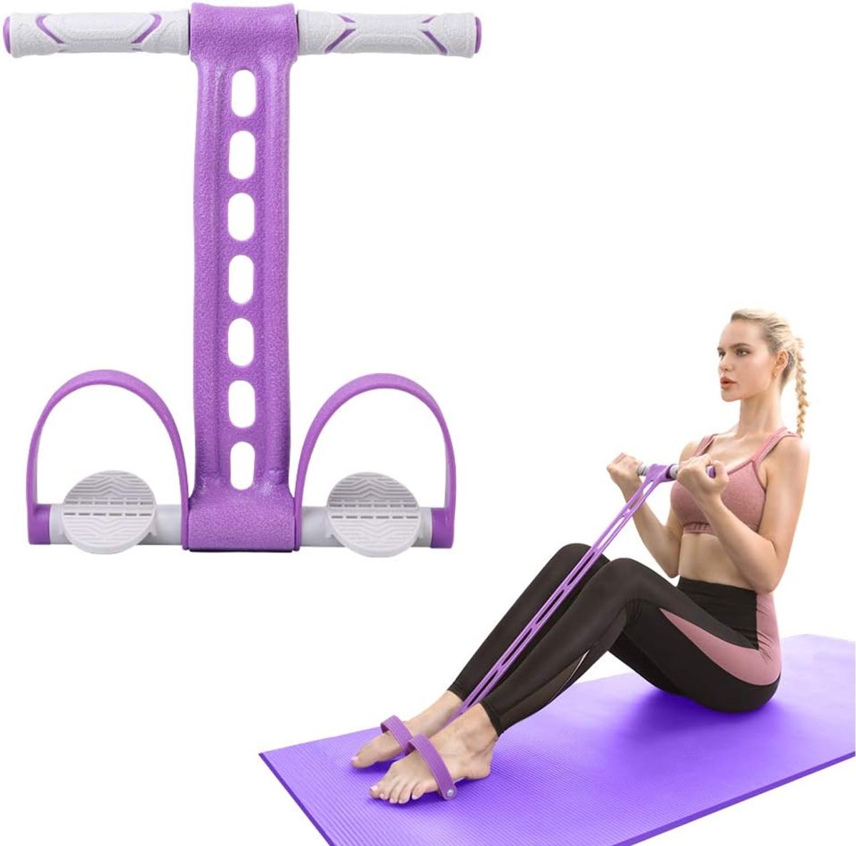 Multifunctional Ab & Leg Resistance Band Trainer - Elastic Tension Cord Purple