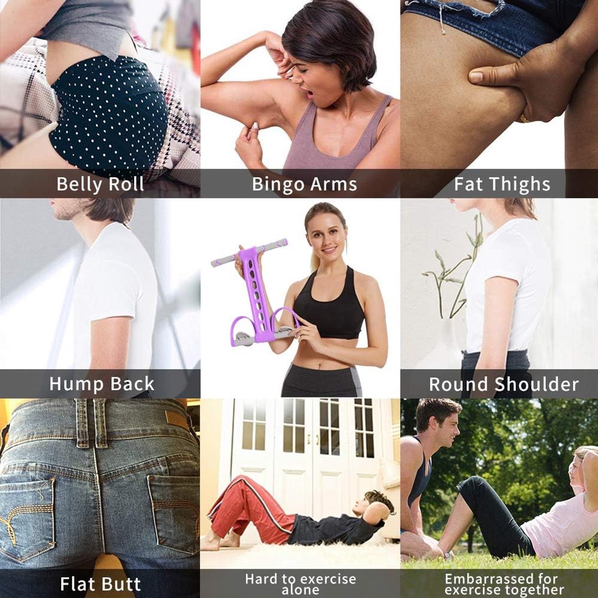 Multifunctional Ab & Leg Resistance Band Trainer - Elastic Tension Cord Purple