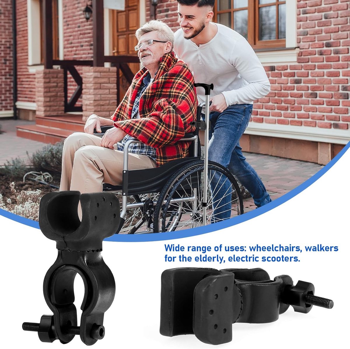 Universal Crutch & Walking Stick Holder 8.3x4.5x3.3cm - Wheelchair & Rollator Clip