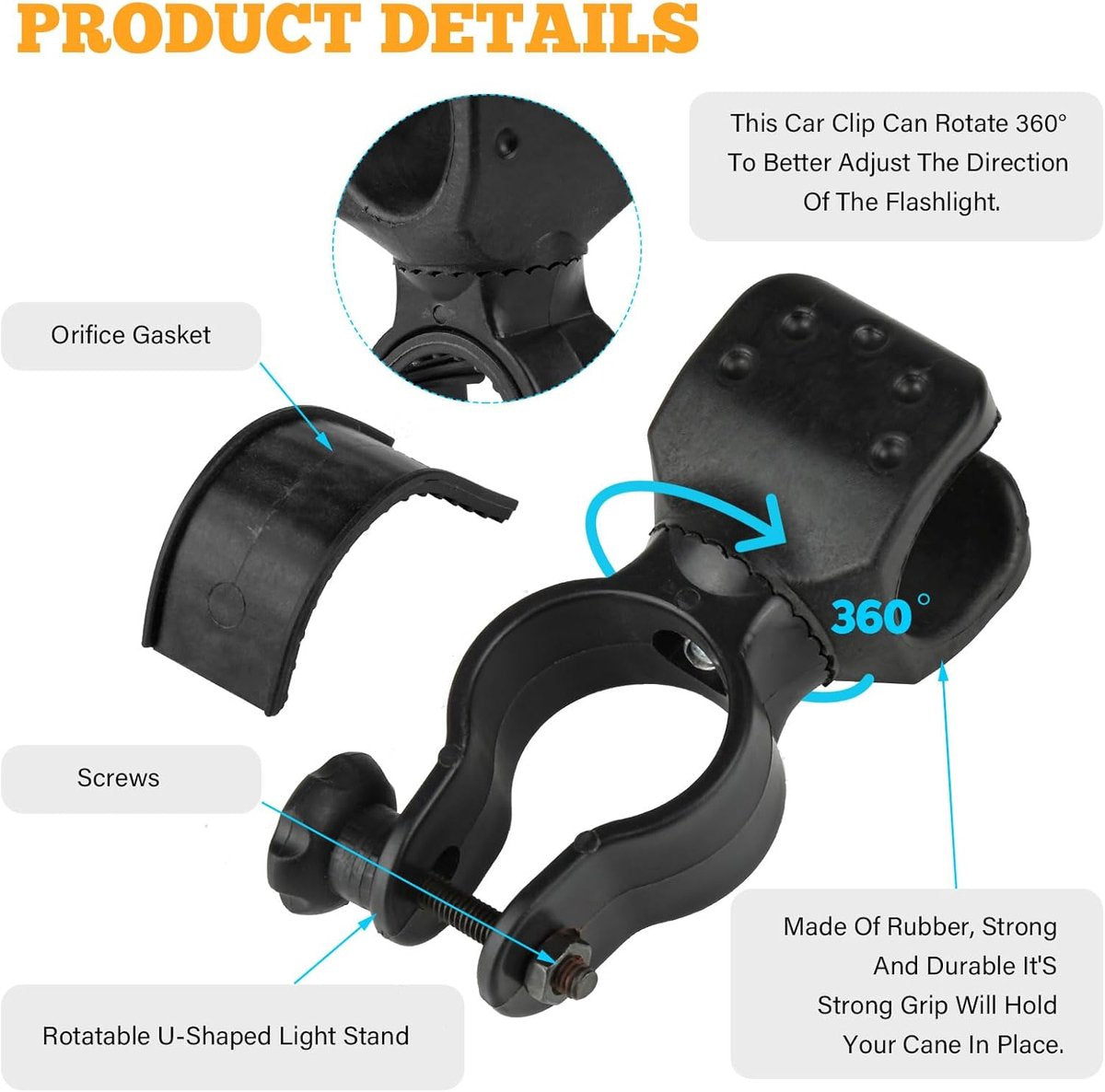 Universal Crutch & Walking Stick Holder 8.3x4.5x3.3cm - Wheelchair & Rollator Clip