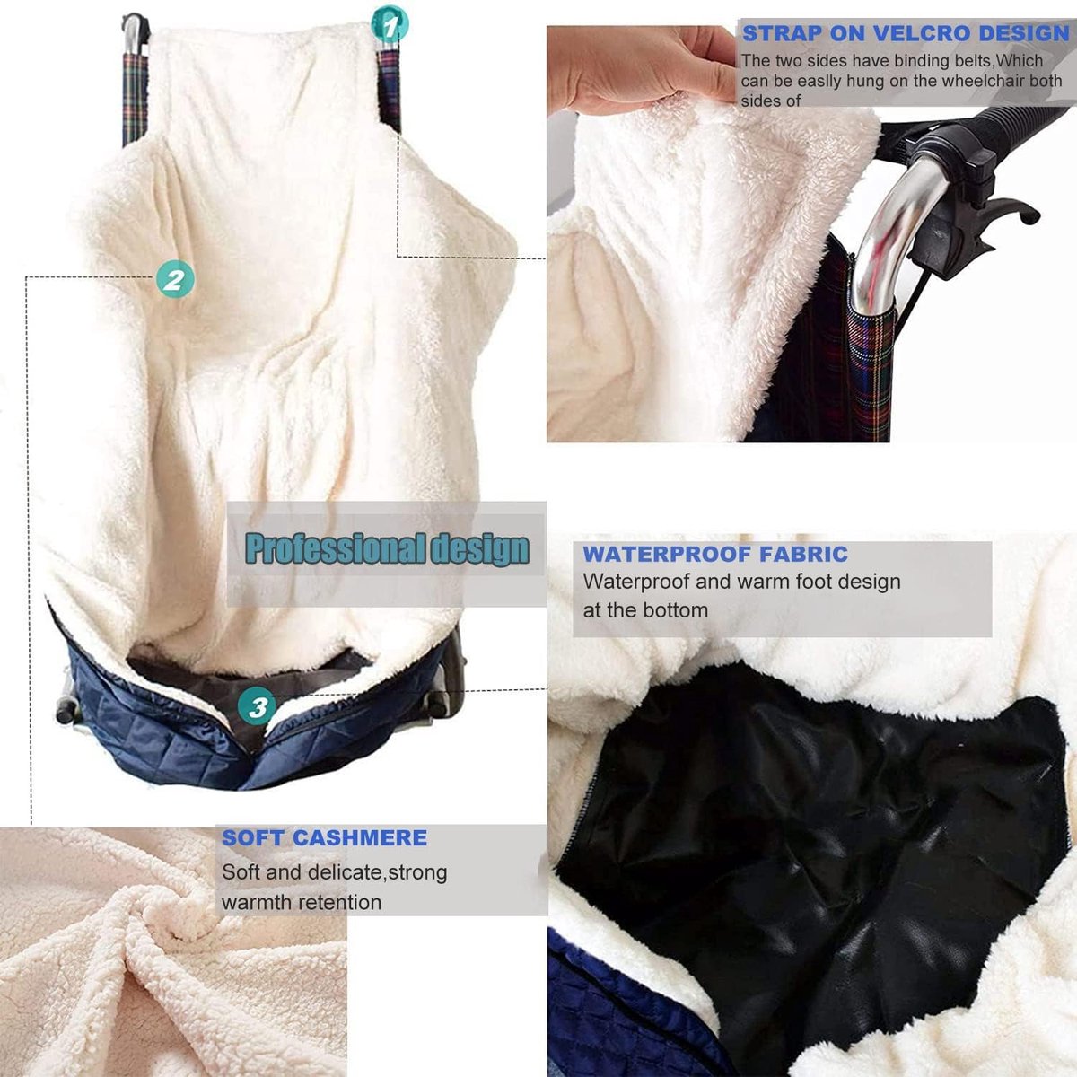 Wheelchair Blanket Footmuff 130x65cm - Wind & Waterproof Cashmere Lined