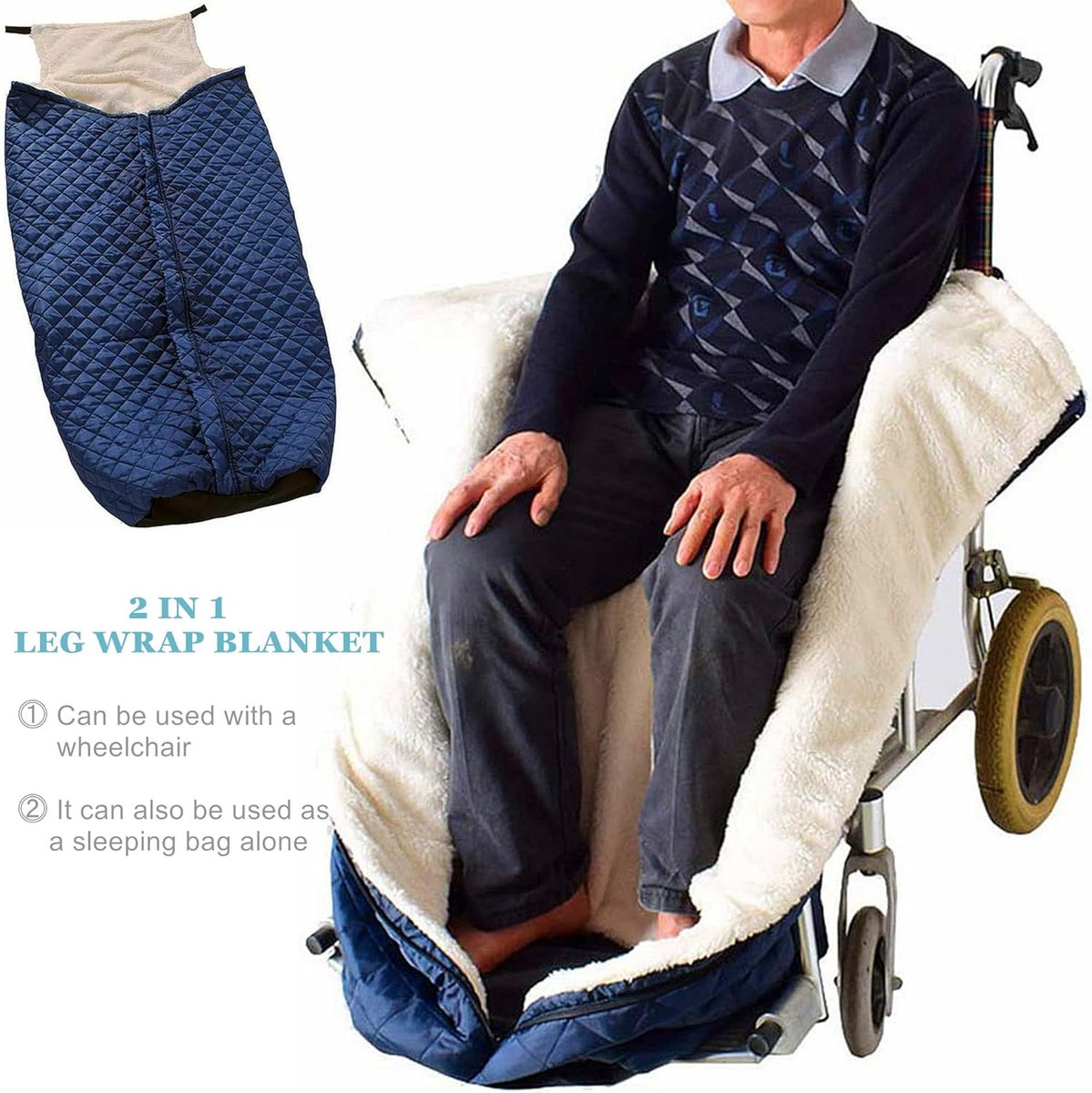 Wheelchair Blanket Footmuff 130x65cm - Wind & Waterproof Cashmere Lined