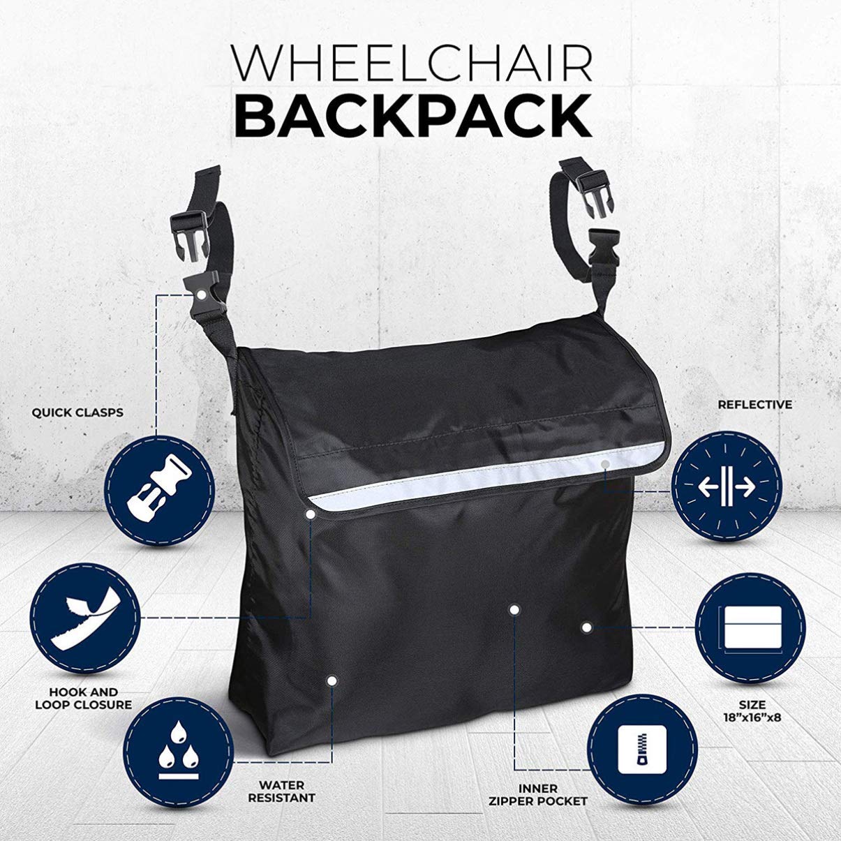 Wheelchair Pouch Bag - Large Waterproof Backpack for Wheelchair Accessories