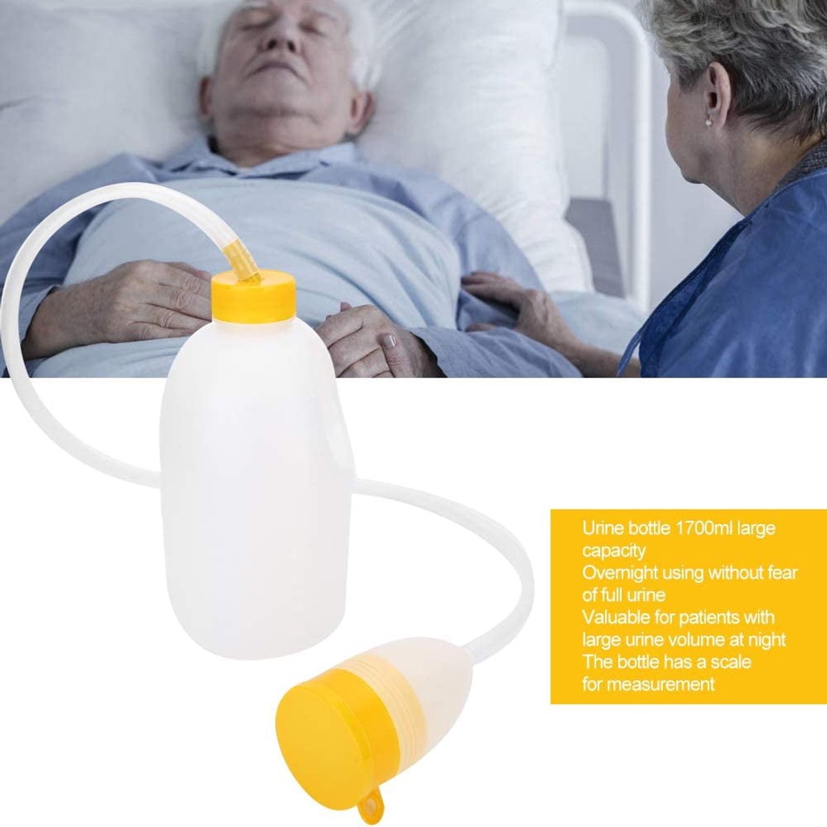Male Urinal 1700ml - Large Anti-Splash Pee Bottle with Lid Reusable