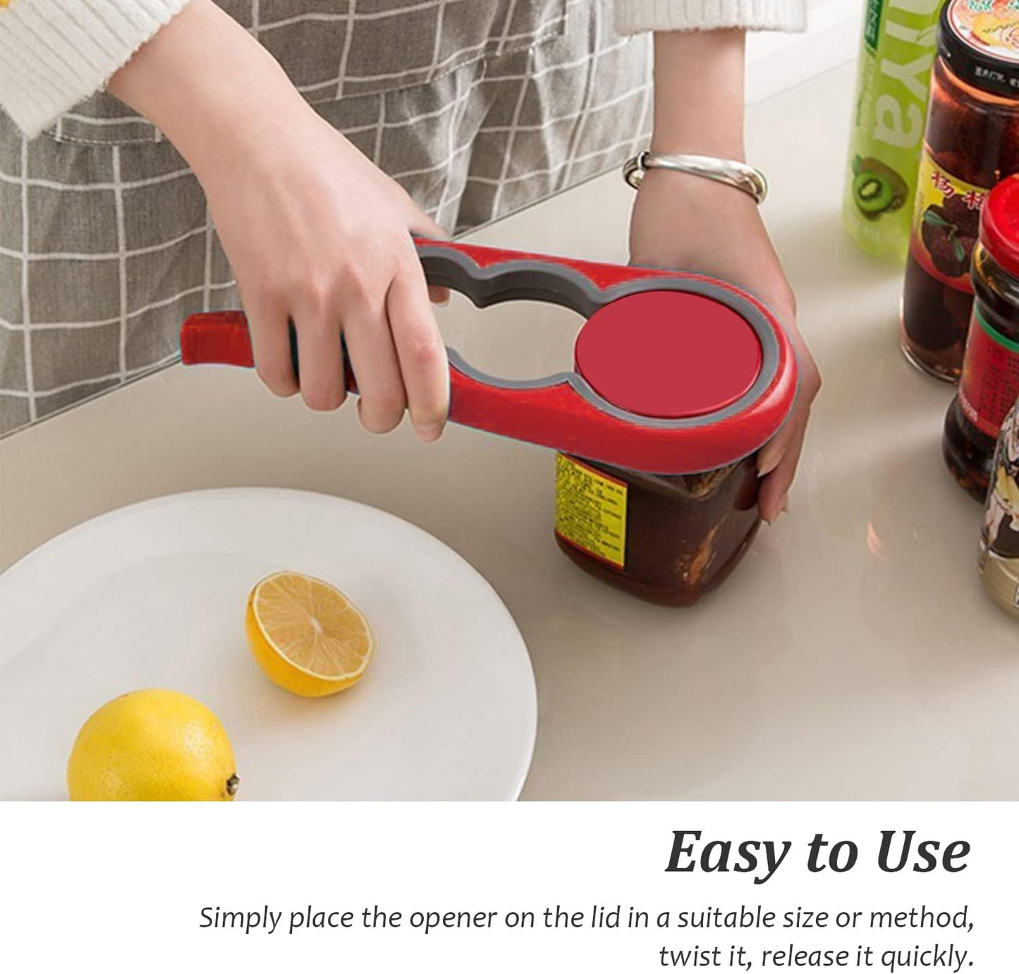 Multifunctional Jar & Bottle Opener - Non-Slip Kitchen Aid for Elderly (Red)