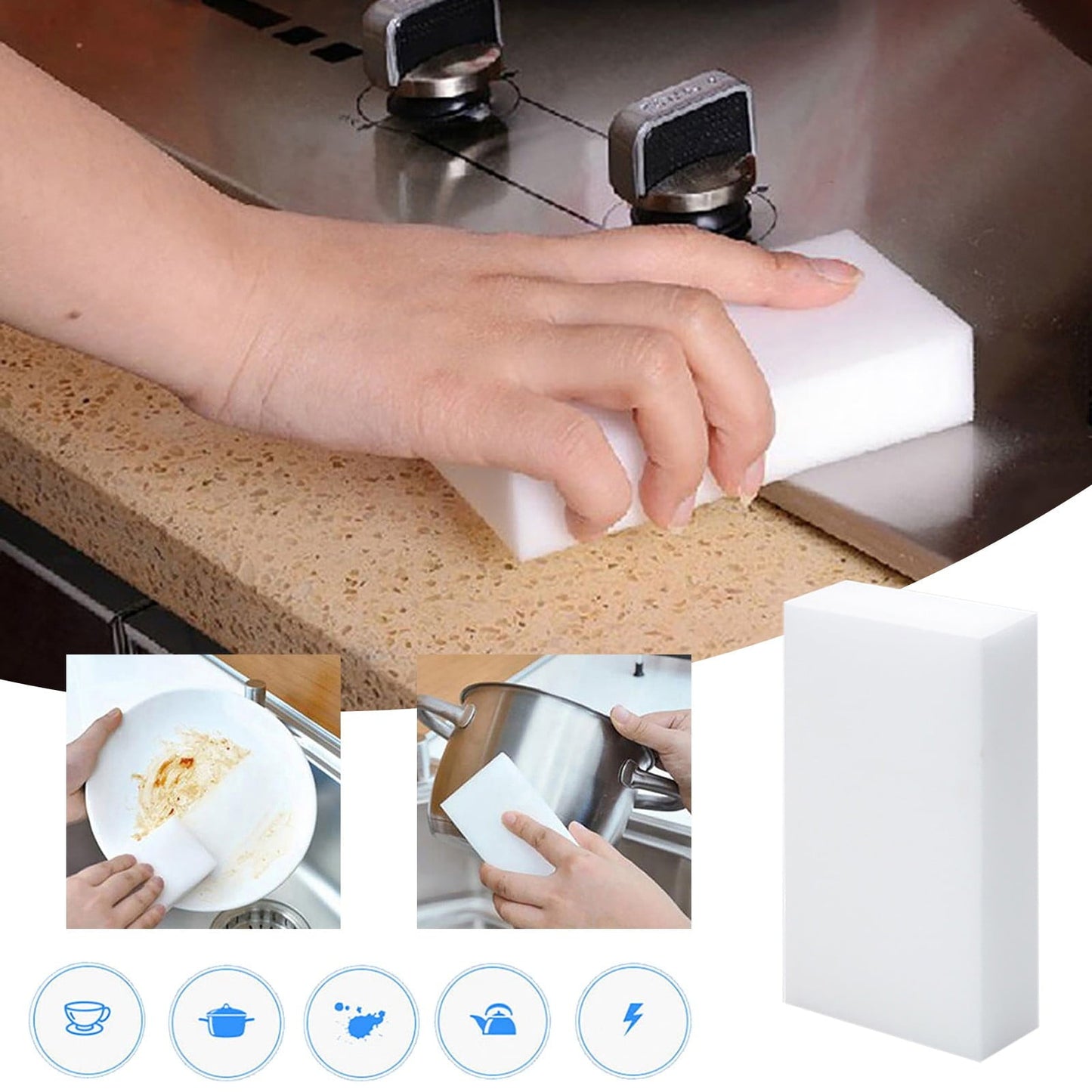 Melamine Cleaning Sponges 100-Pack - Magic Eraser Foam 3-Piece Format