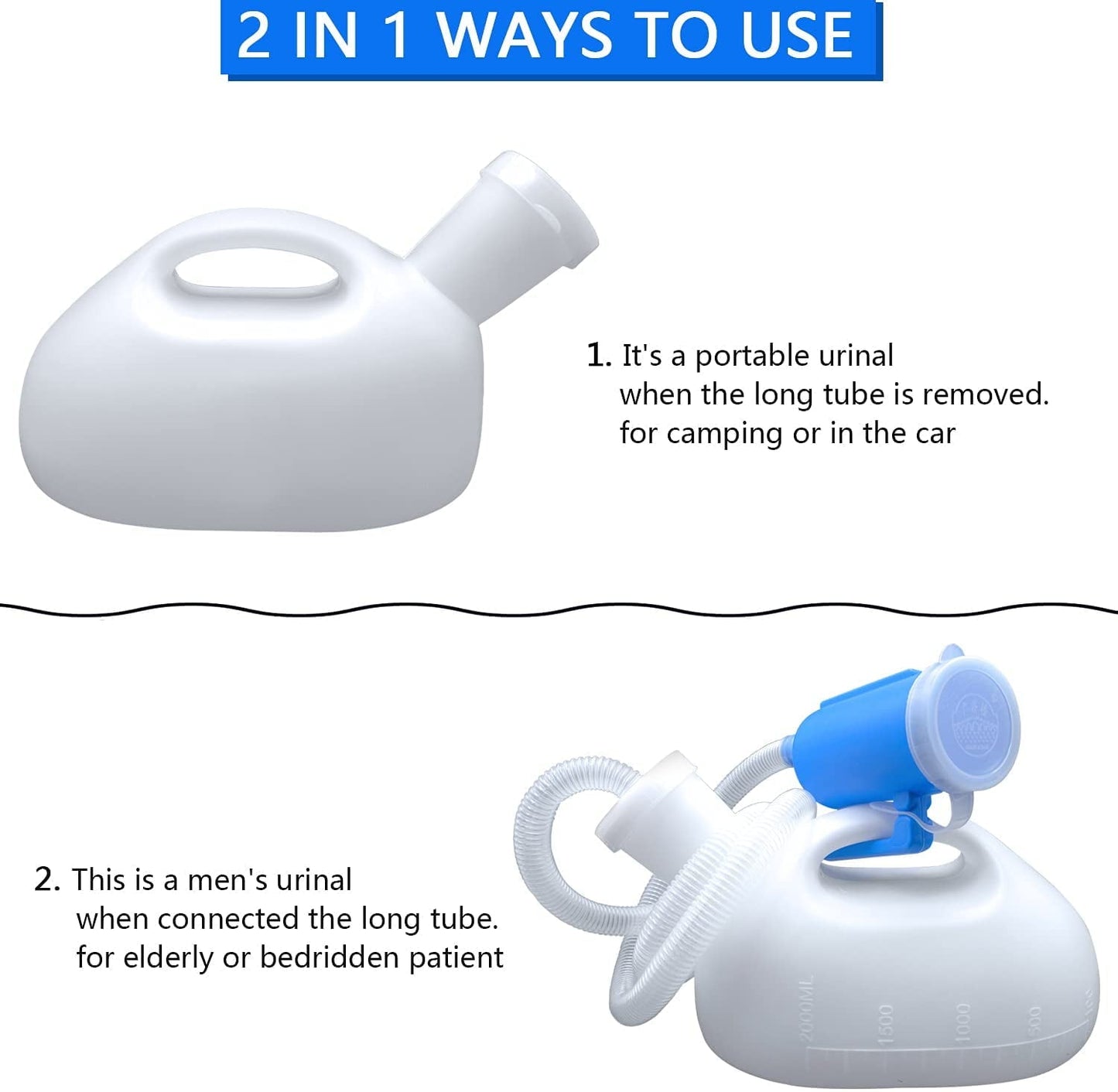 Male Urinal with Lid - Portable Pee Container for Camping Car & Hospital Use
