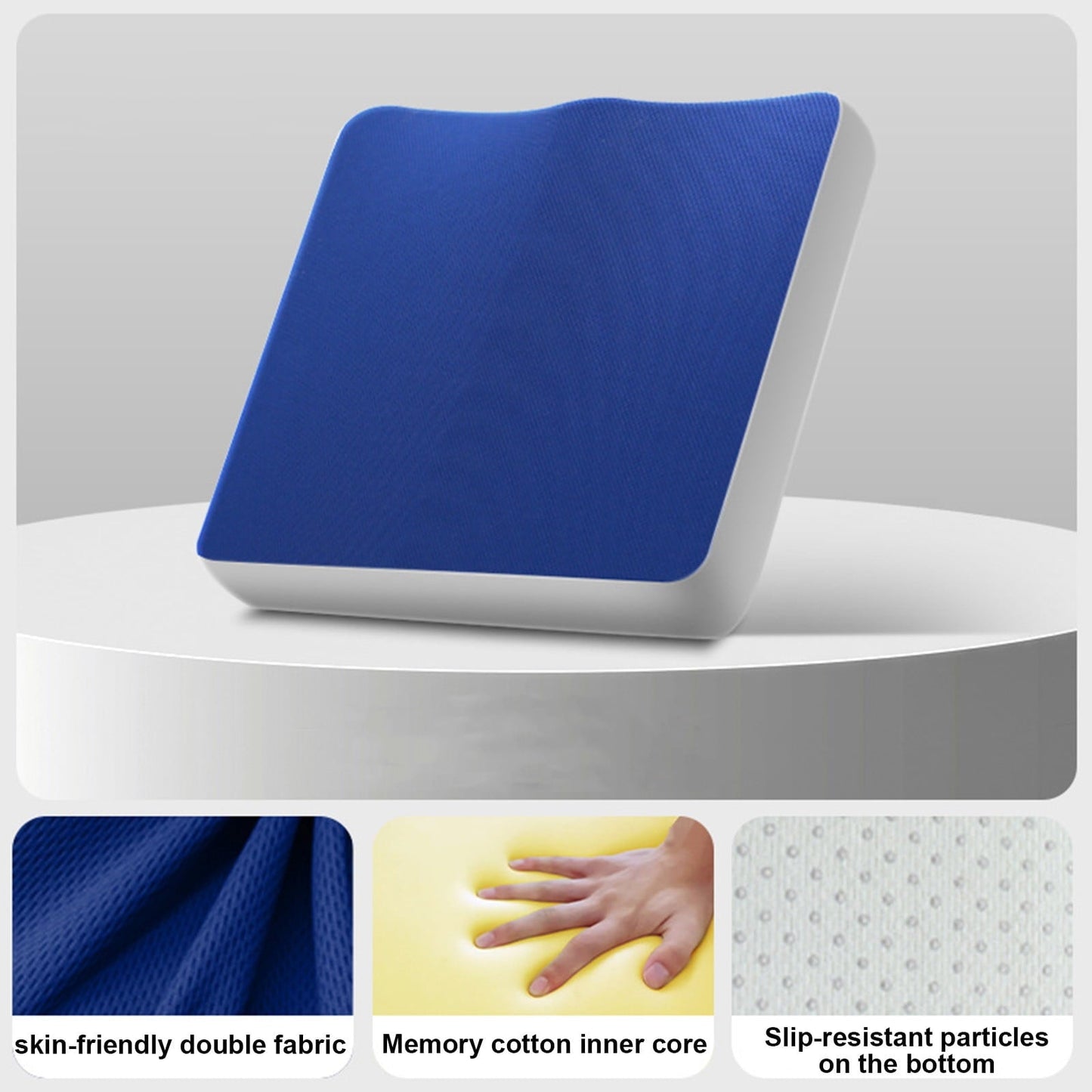 Non-Slip Orthopedic Memory Foam Seat Cushion - Tailbone Relief Blue 15.7x15.7