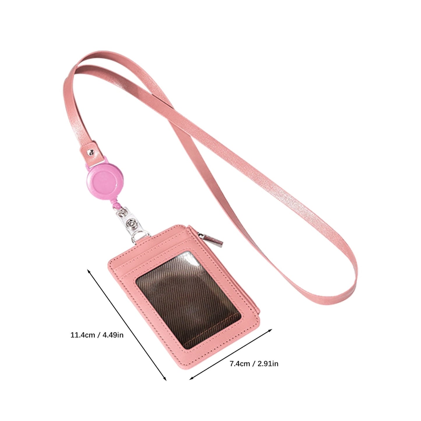 Slim PU Leather ID Badge Holder Wallet,with Zip, Neck Lanyard & Retractable Reel,ID Card Wallet, Badge Holder with Lanyard, PU Leather Badge Case, Retractable Badge Reel Holder(Red) Red