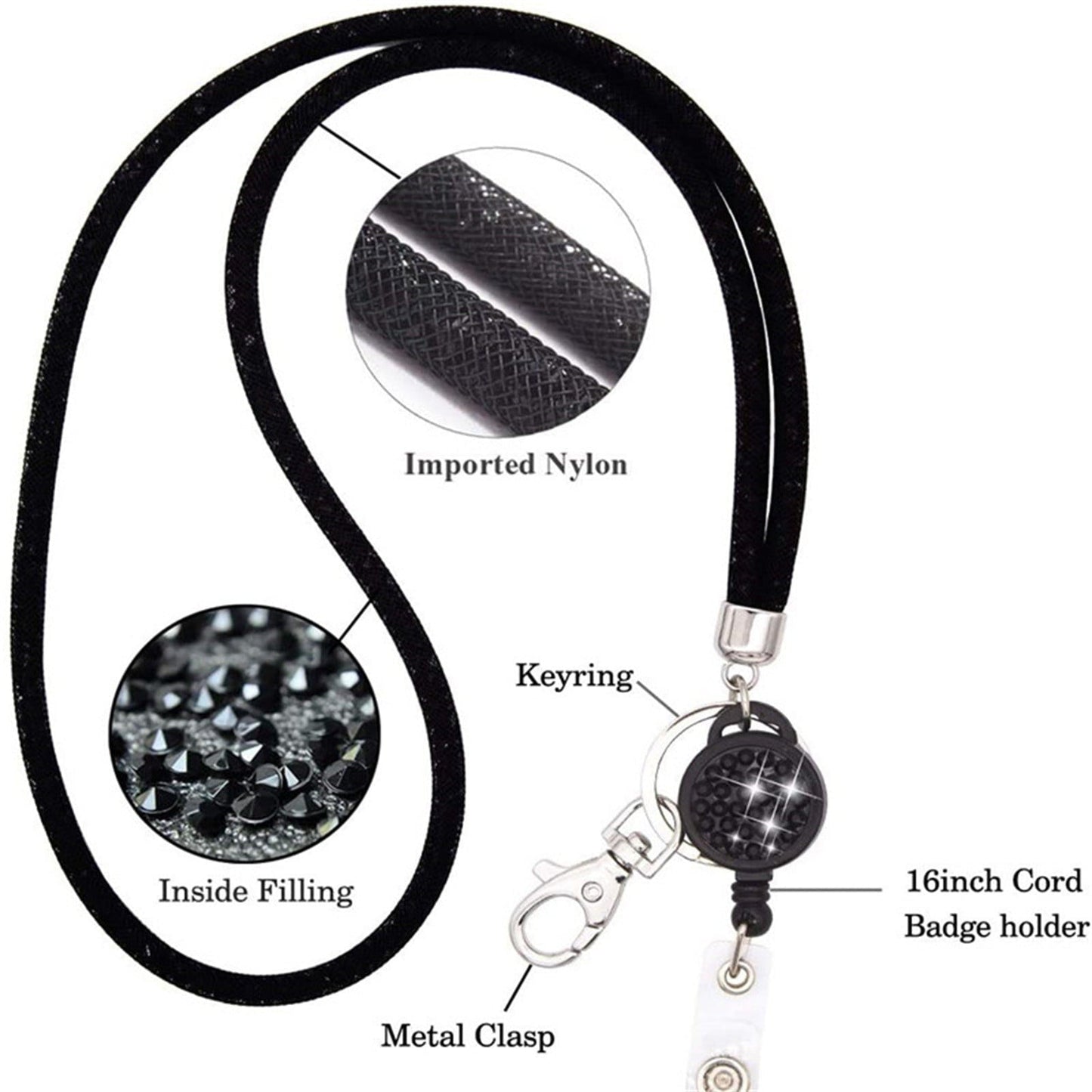 Retractable ID Badge Holder with Bling Neck Strap Lanyard, Heavy Duty Bling Badge Reel with Clear Card Holder for Office Worker Teacher Doctor (Sky Blue/1 Pcs) 3.54x2.64 3.54" x 2.64" Beige