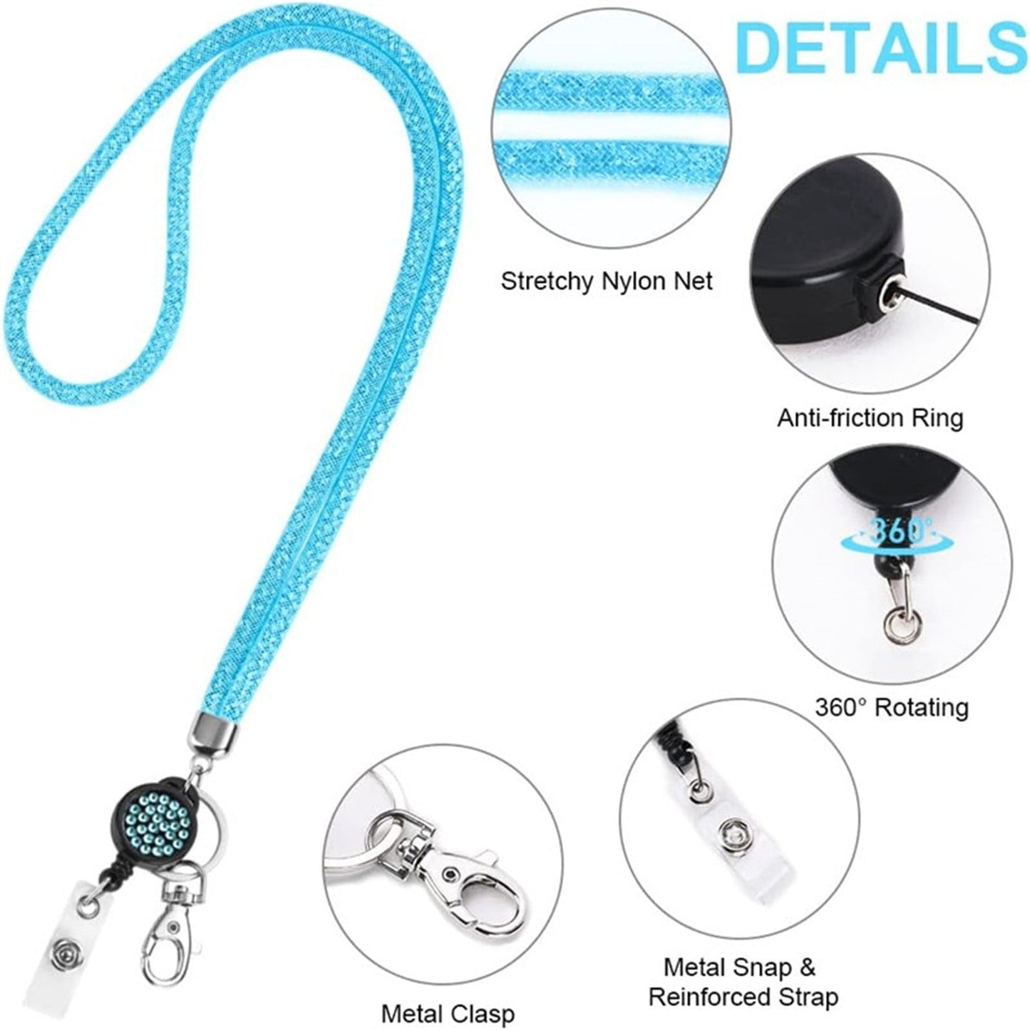 Bling Retractable ID Badge Holder with Neck Lanyard - Clear Card Holder Blue