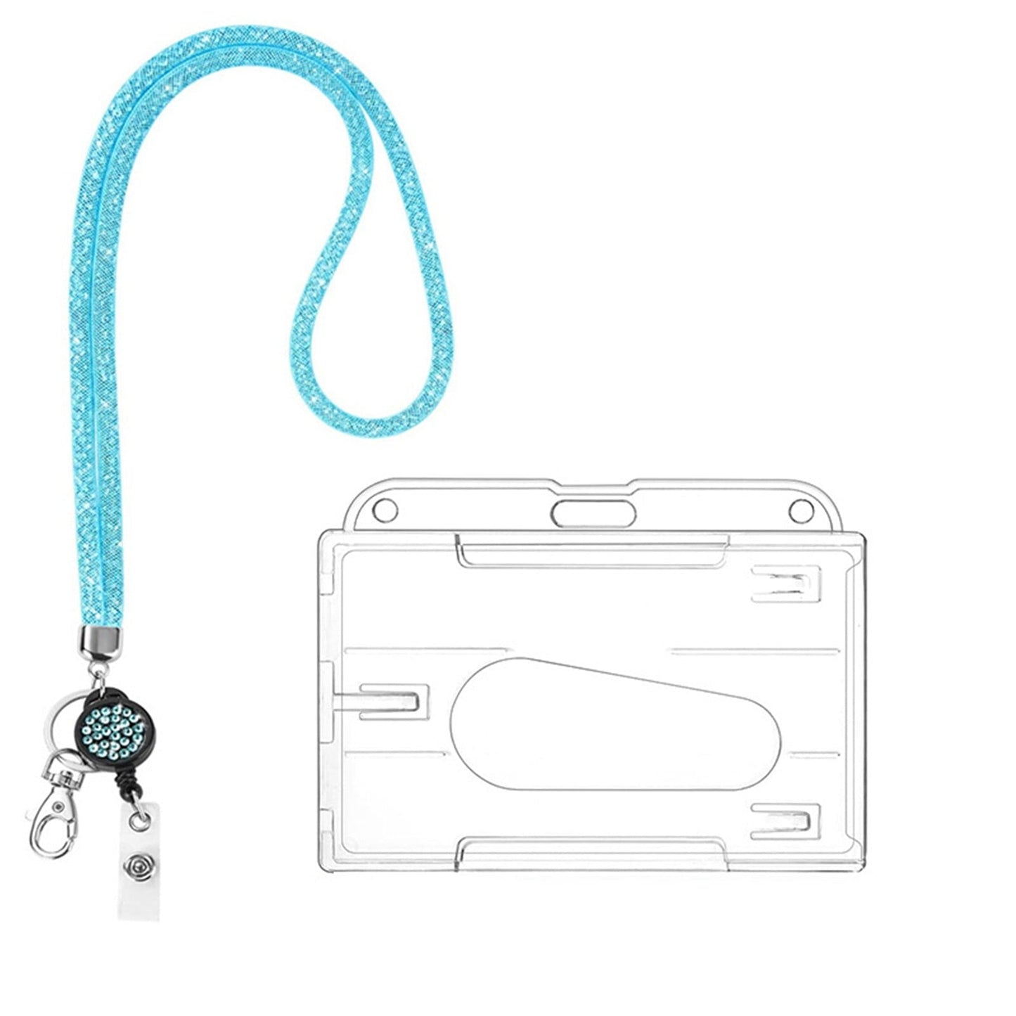 Bling Retractable ID Badge Holder with Neck Lanyard - Clear Card Holder Grey
