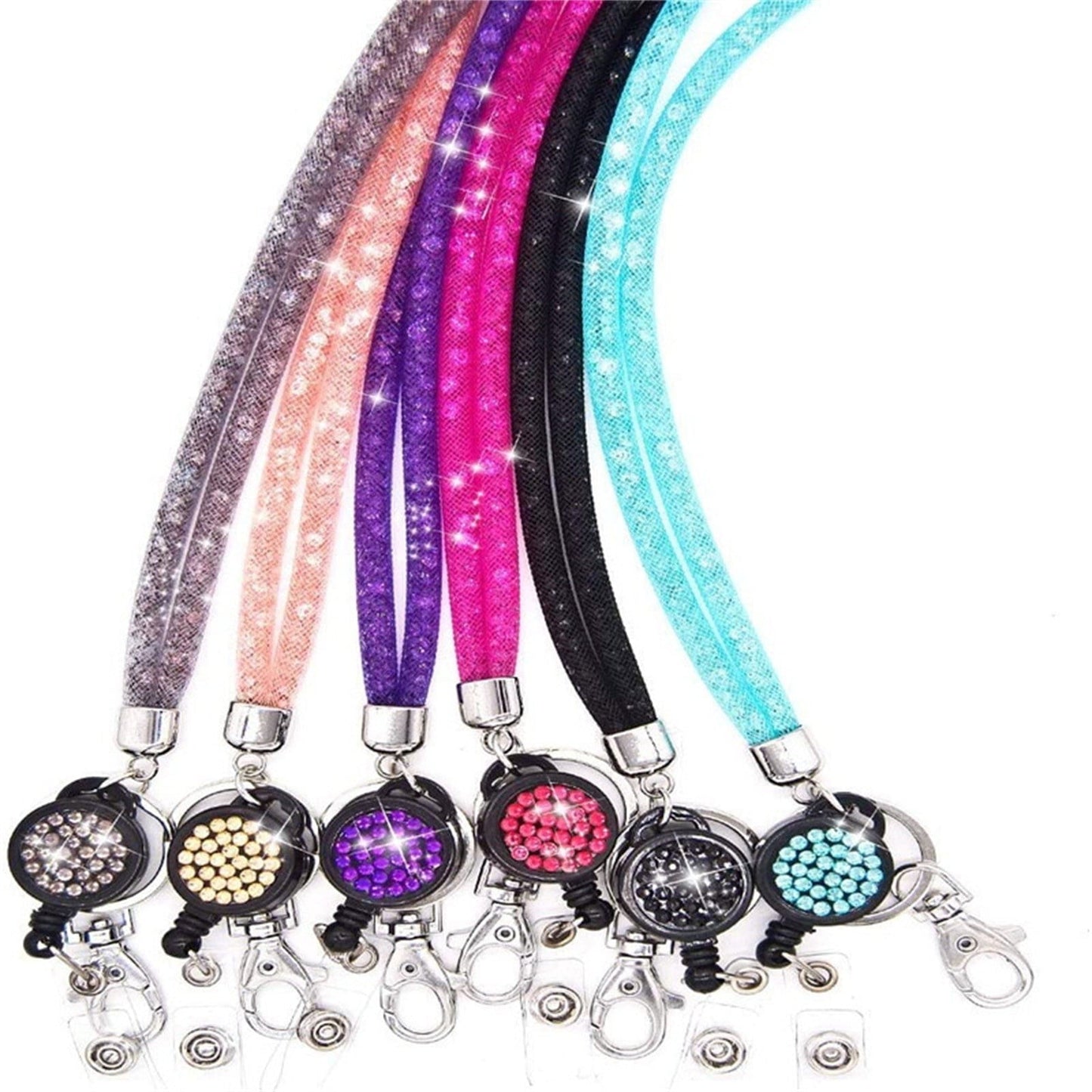 Bling Retractable ID Badge Holder with Neck Lanyard - Clear Card Holder Grey