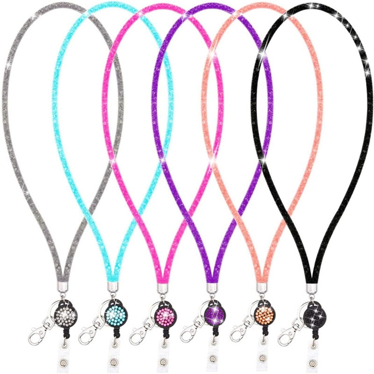 Bling Retractable ID Badge Holder with Neck Lanyard - Clear Card Holder Hot Pink