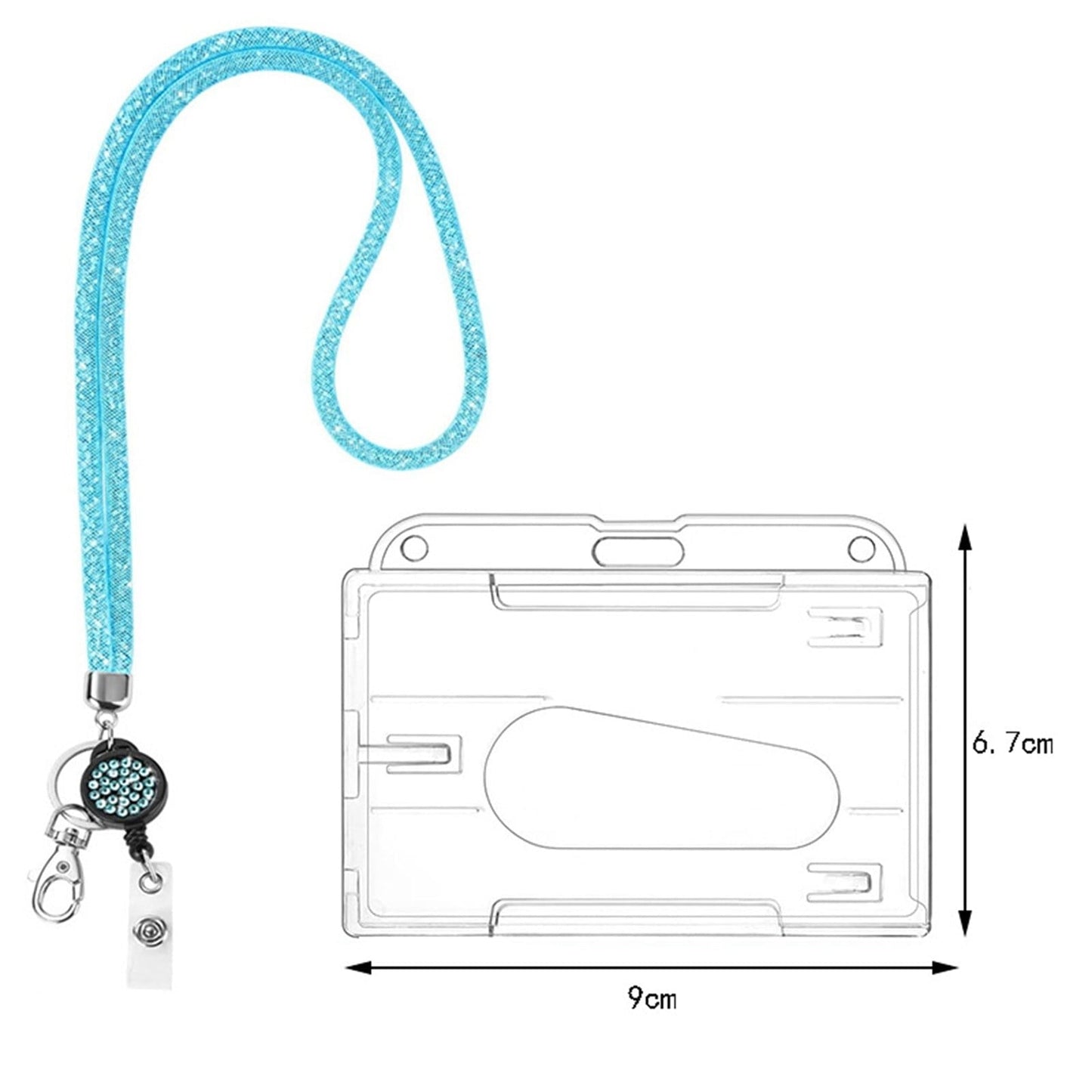 Bling Retractable ID Badge Holder with Neck Lanyard - Clear Card Holder Silver