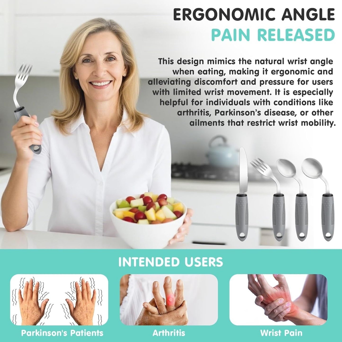 Adaptive Utensils for Parkinson's & Tremors - Easy Grip Weighted Silverware Set