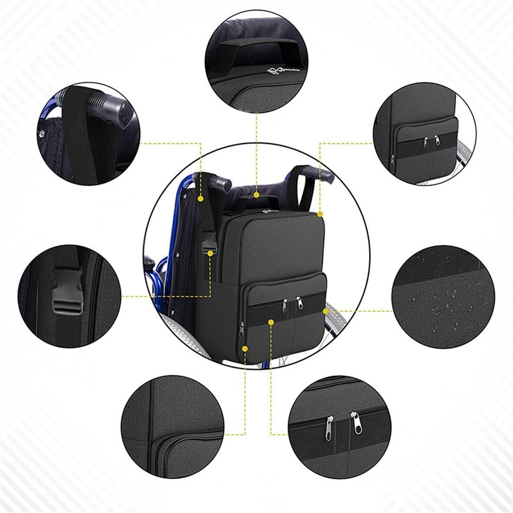 Wheelchair Bags - Large Storage Bag for Walker & Rollator Black 35x19x30cm