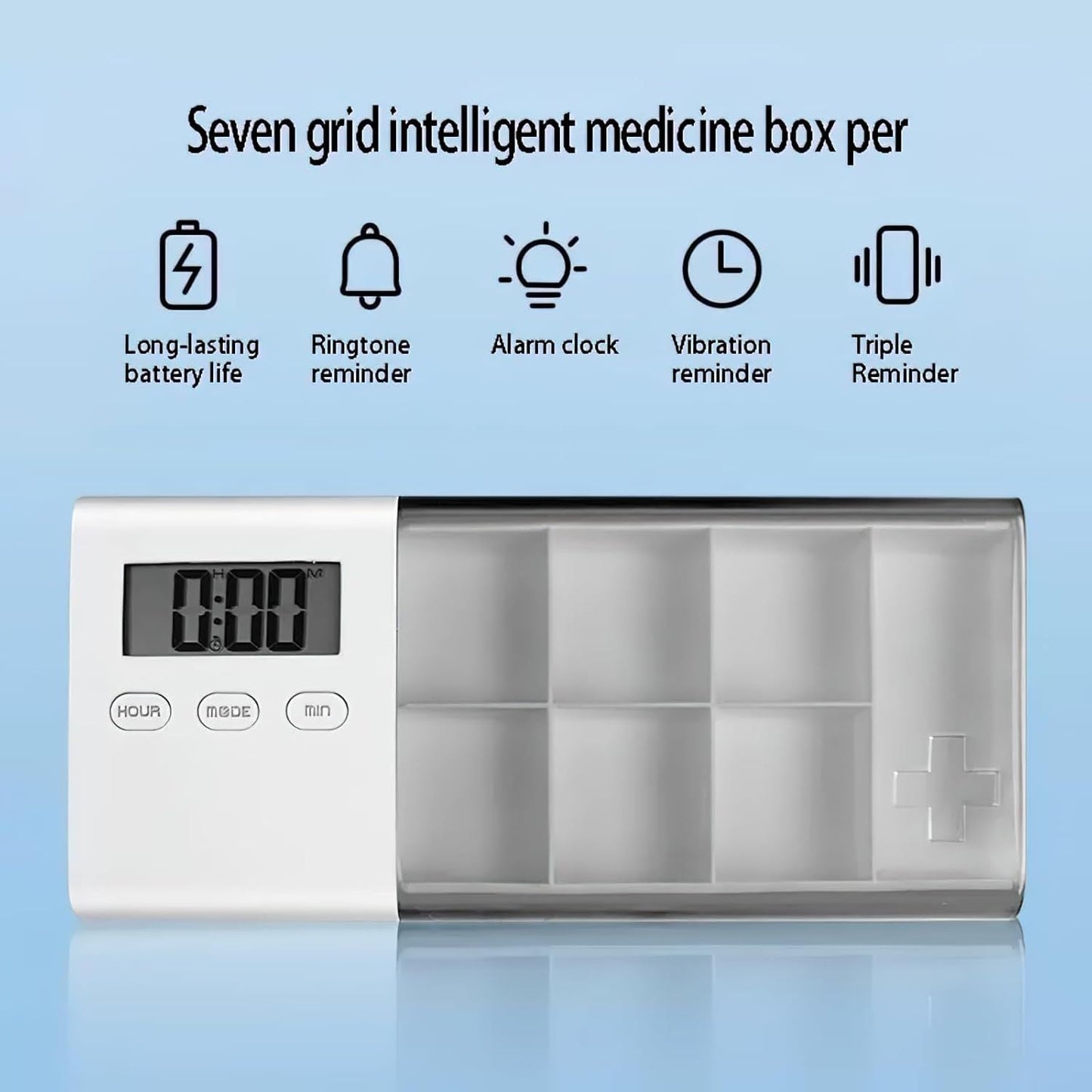 7-Day Smart Pill Organizer with Timer & Alarm – Intelligent Medication Reminder Box with Vibration, Beep Alerts, USB Rechargeable Portable Electronic Pill Case for Elderly & Travel(grey)