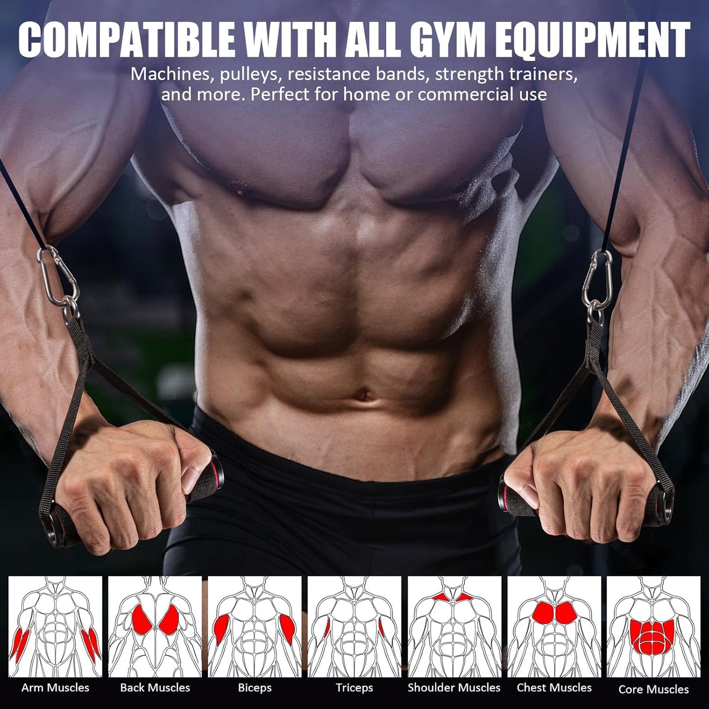 Upgraded Cable Machine Exercise Handles 2-Pack - Heavy Duty Gym Attachment