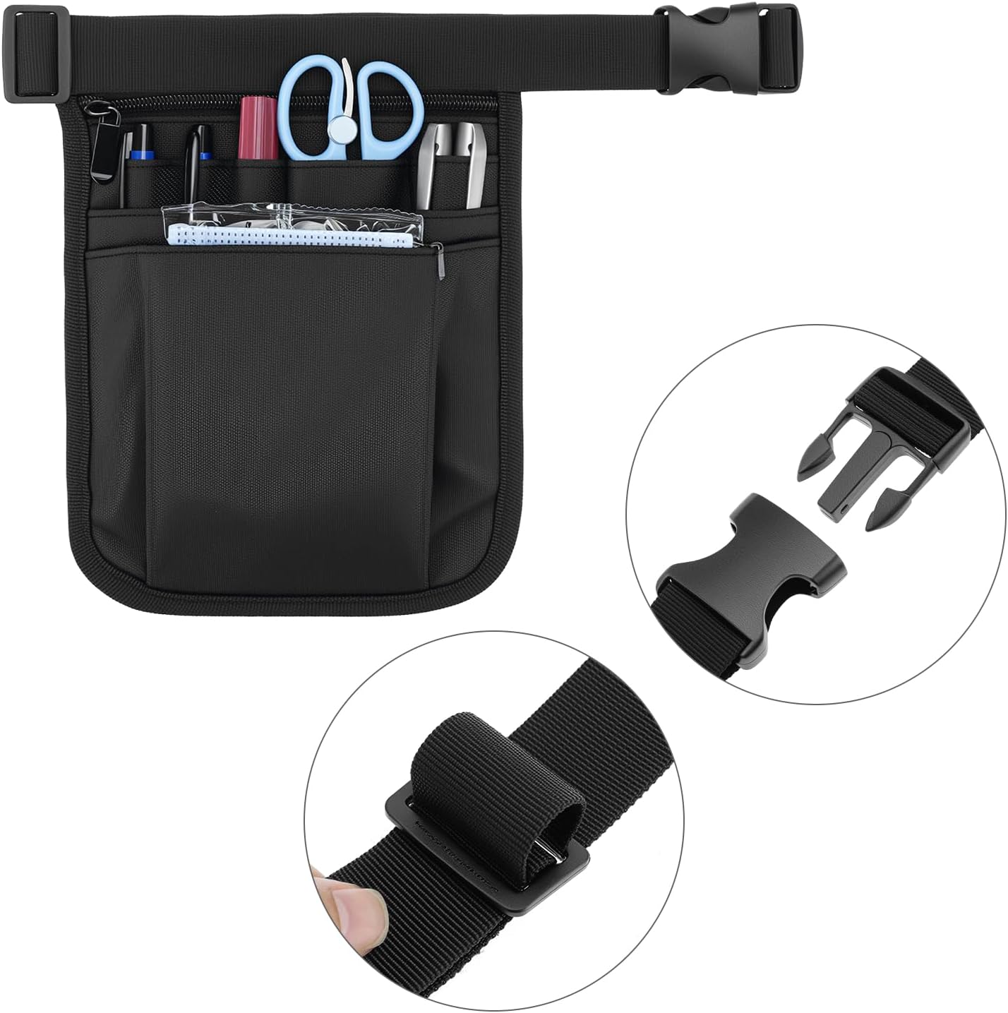 Nurse Medical Organizer Belt Waist Bag - Tool Pouch for Care Kit (Black 10x7)