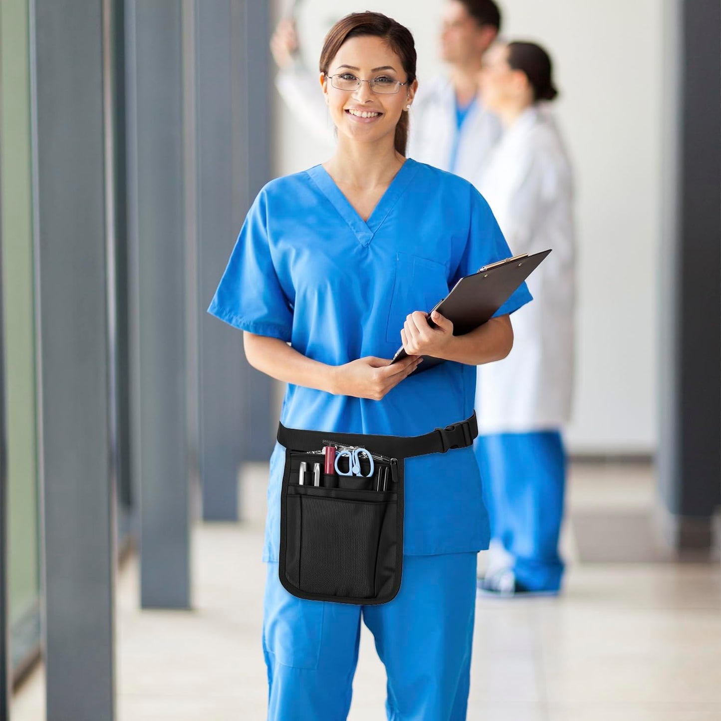 Nurse Medical Organizer Belt Waist Bag - Tool Pouch for Care Kit (Black 10x7)