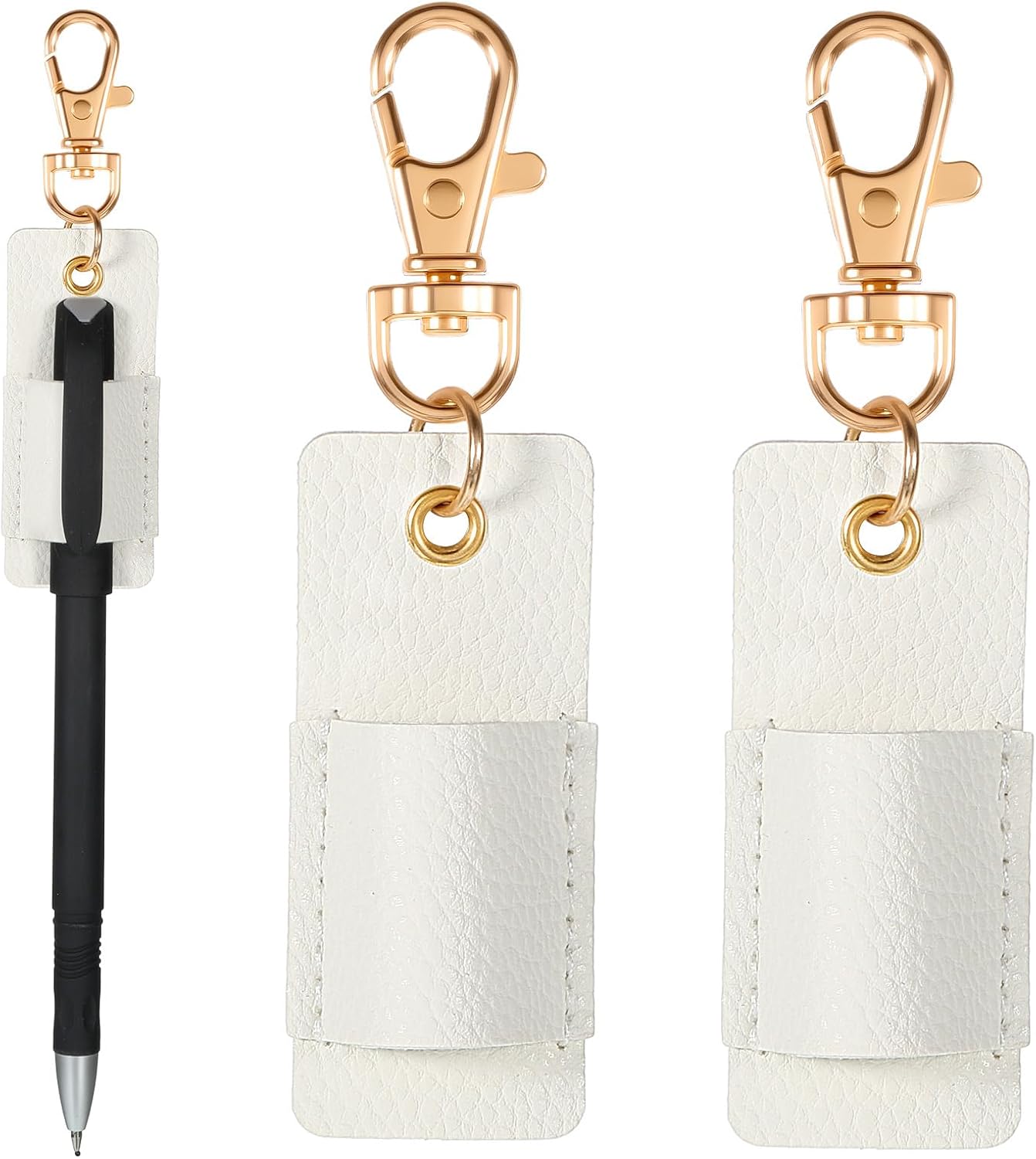 White PU Leather Pen Holder for Lanyard 2-Pack - Retractable Clip for Nurses