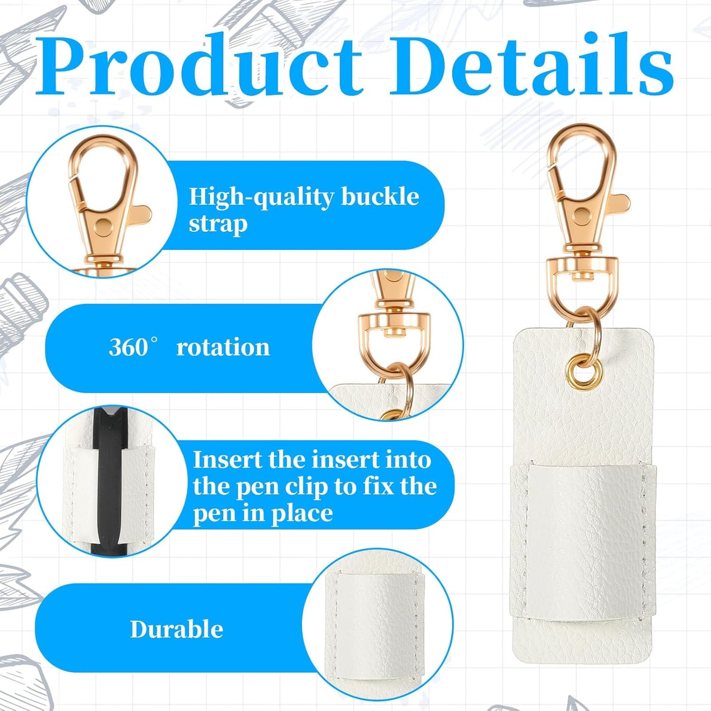 White PU Leather Pen Holder for Lanyard 2-Pack - Retractable Clip for Nurses