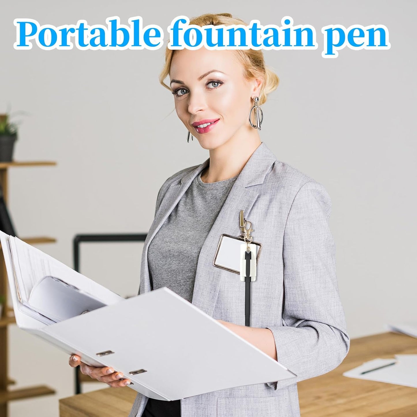 White PU Leather Pen Holder for Lanyard 2-Pack - Retractable Clip for Nurses