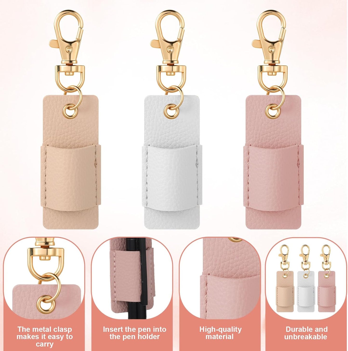 PU Leather Pen Holder for Lanyard 3-Pack - Retractable Clip for Nurses & Badges