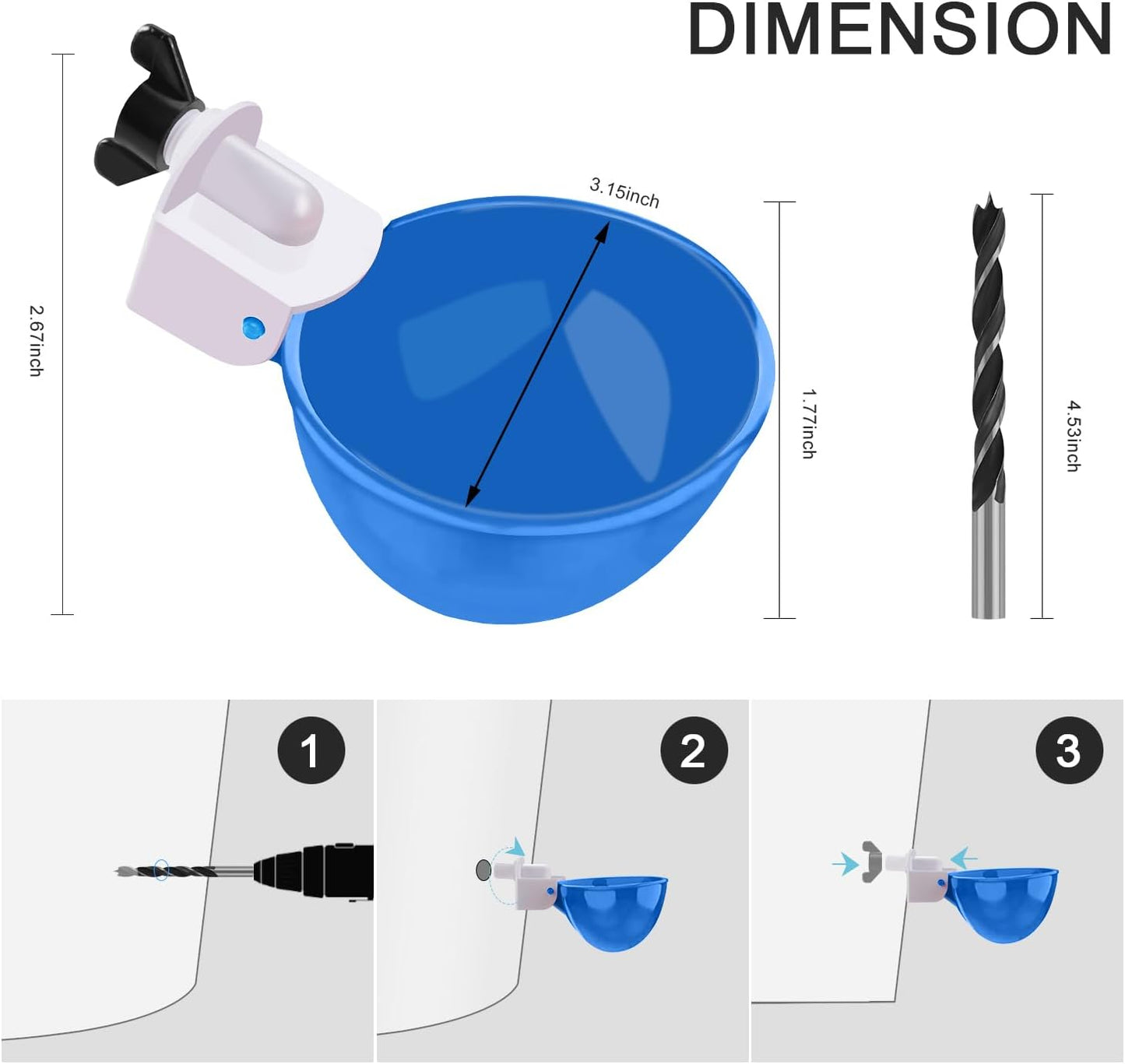Chicken Waterer Cups 8-Pack Blue - Large Tee Fitting Poultry Drinker with Opener